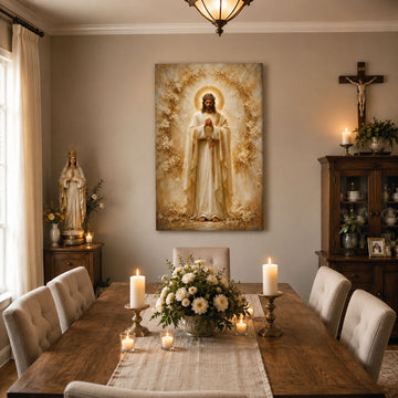 Jesus in Prayer with Crown of Thorns Canvas Print, Catholic Christian Home Decor