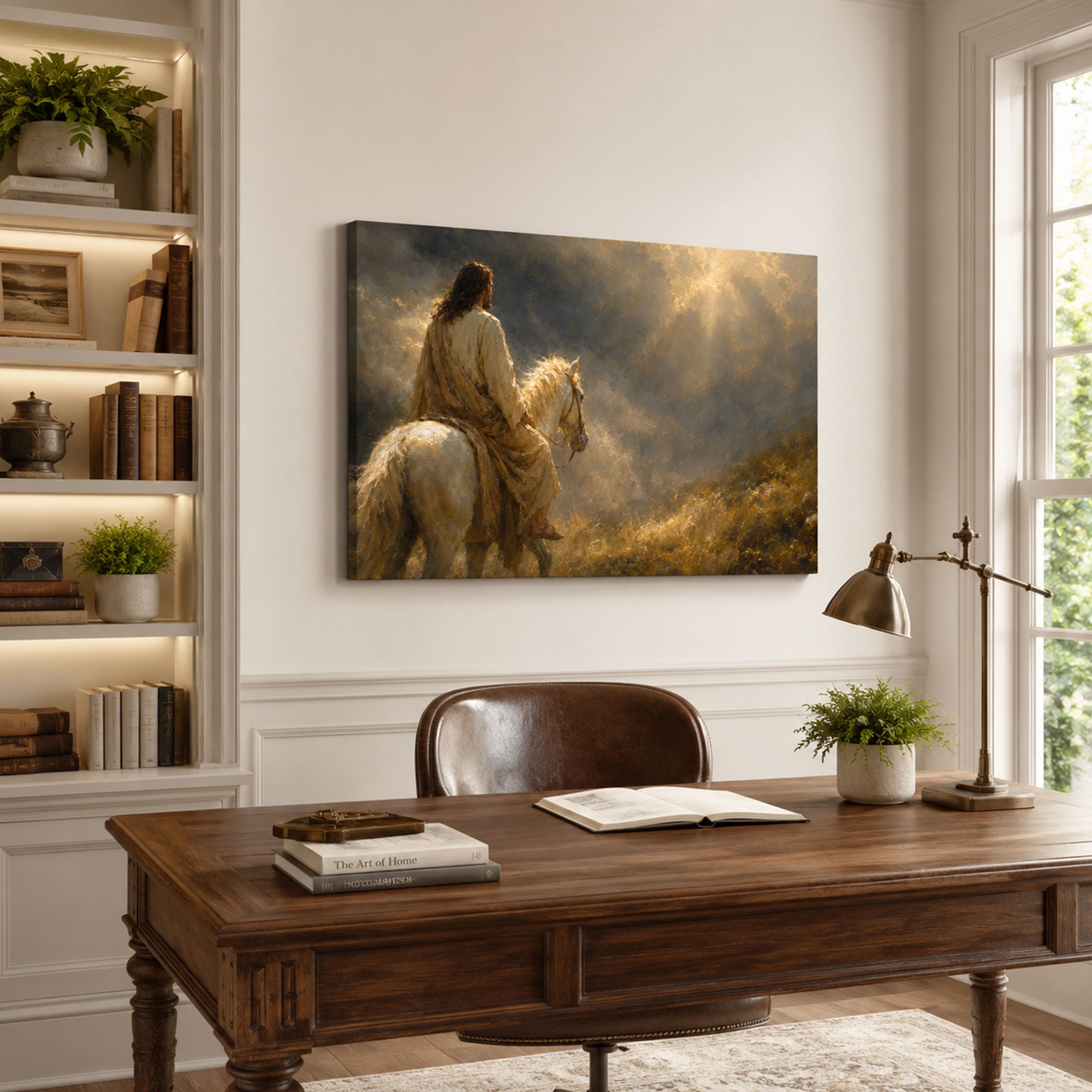 Jesus Riding a White Horse Toward the Light Canvas Print, Christian Home Decor