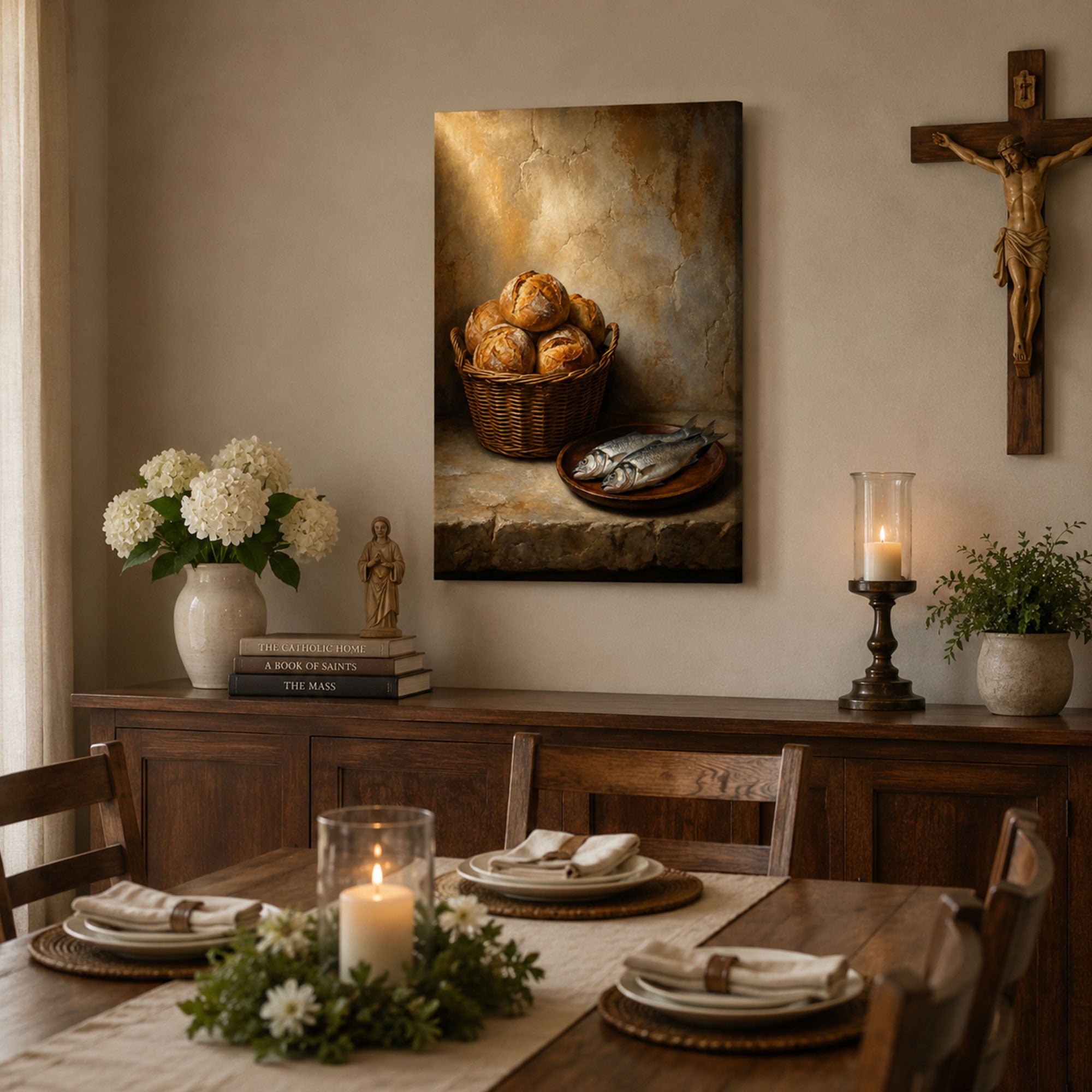 Five Loaves and Two Fish Canvas Print, Jesus Miracle Christian Home Decor
