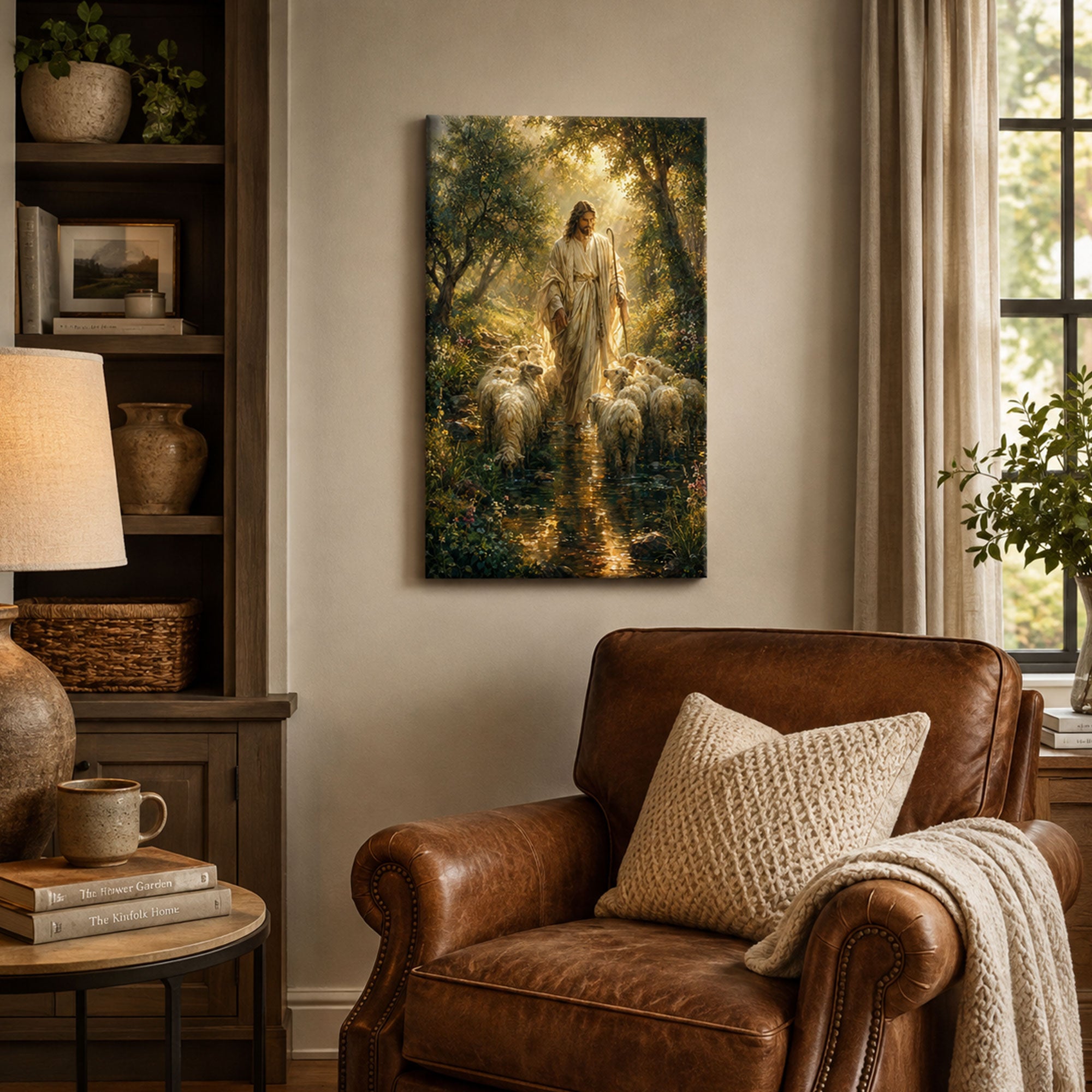 Psalm 23:2 He Leads Me Beside Still Waters Canvas Print, Christian Home Decor