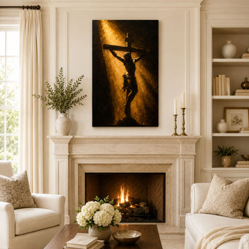 Crucifixion of Jesus in Golden Light Canvas Print, Christian Home Decor