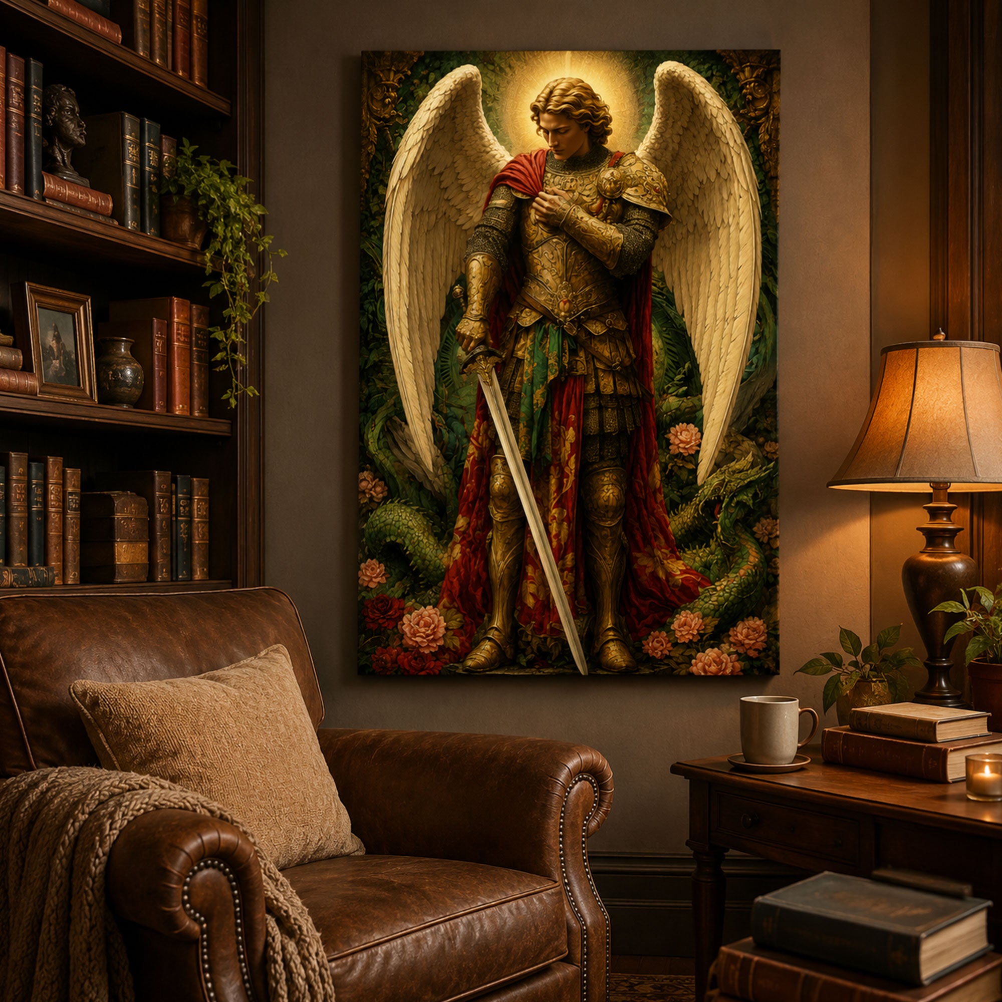 Saint Michael Archangel Canvas Print, Catholic Angel Wall Art, Faith Home Decor