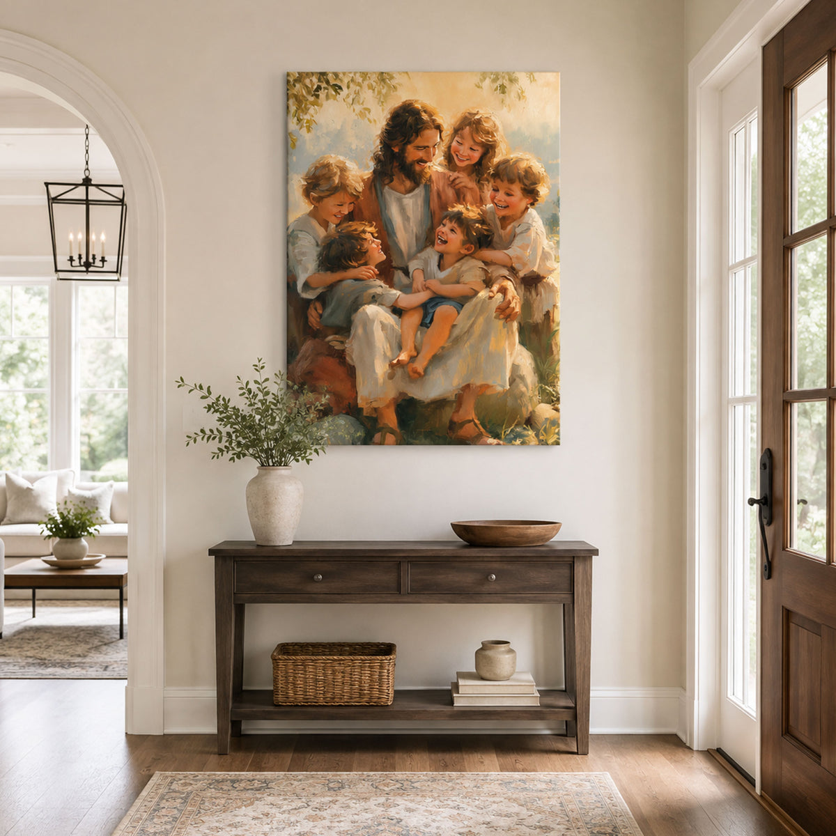 Jesus with Children Canvas Print, Let the Little Children Come to Me Matthew 19:14 Christian Wall Decor