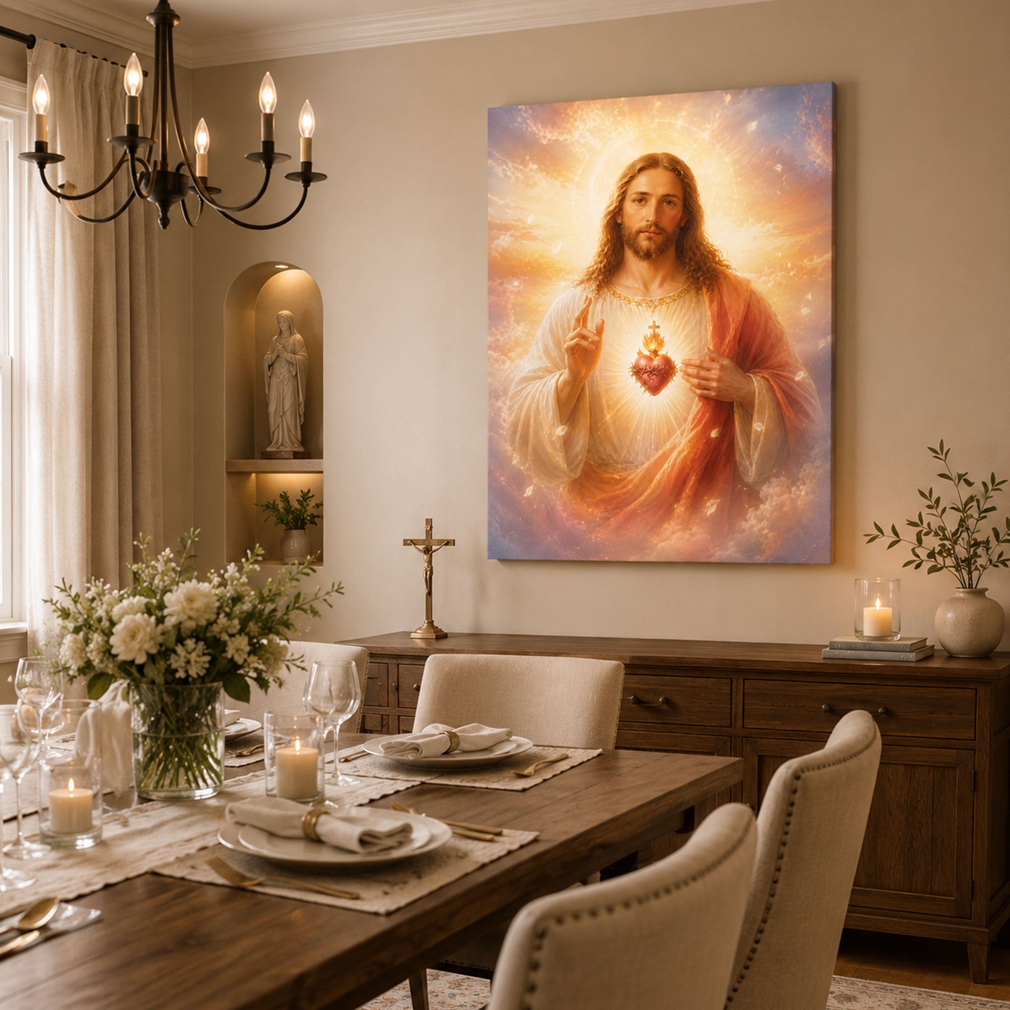 Jesus Revealing His Sacred Heart Canvas Print, Christian Wall Art