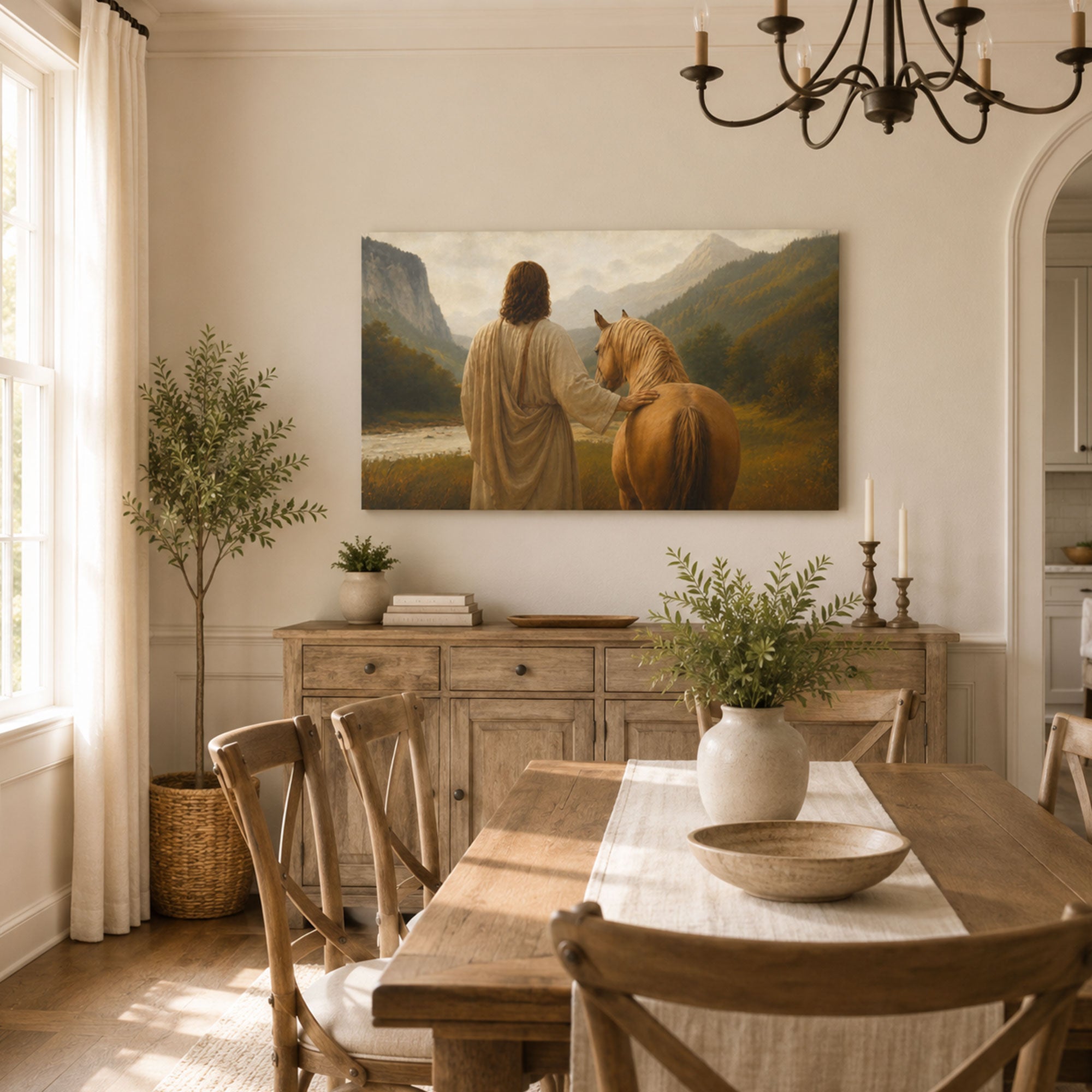 Jesus Walking with a Horse Canvas Print, Christian Home Decor