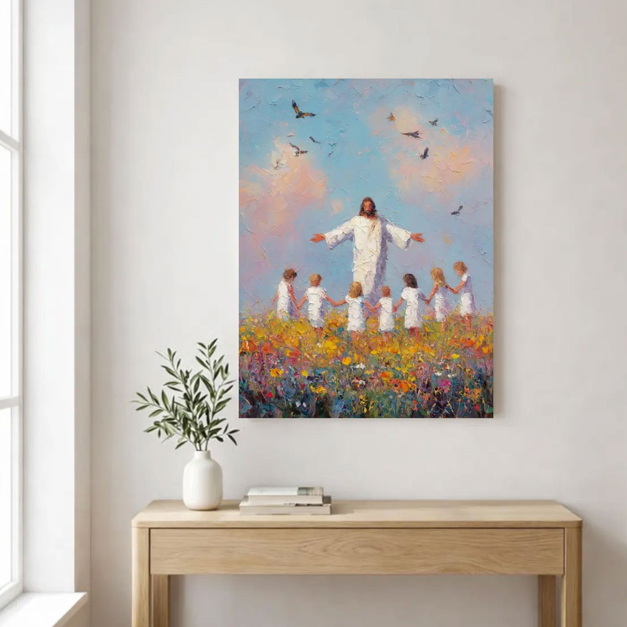Jesus and Children Canvas Print, Colorful Faith Painting, Christian Religious Home Decor