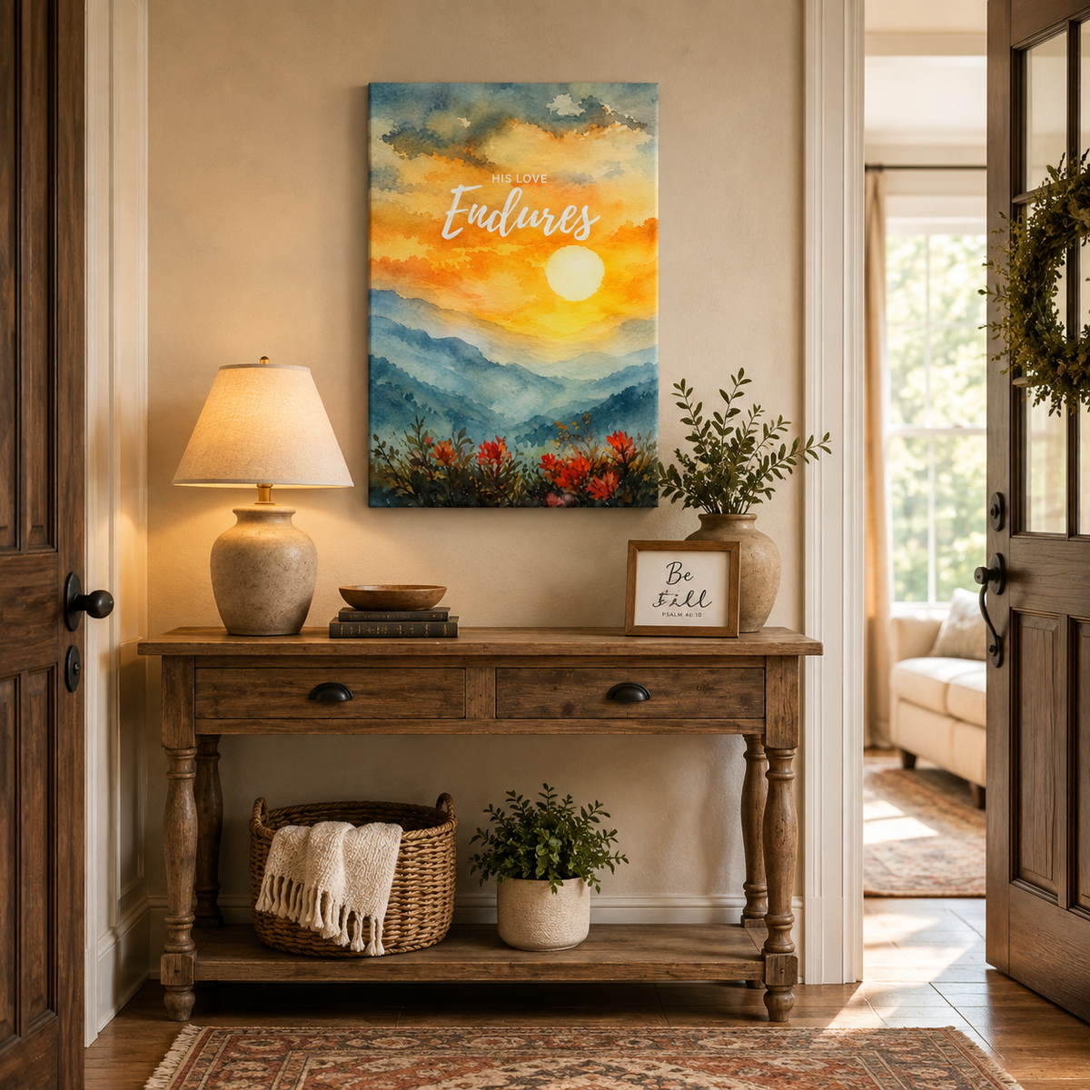 His Love Endures Scripture Canvas Print - Inspirational Nature Art