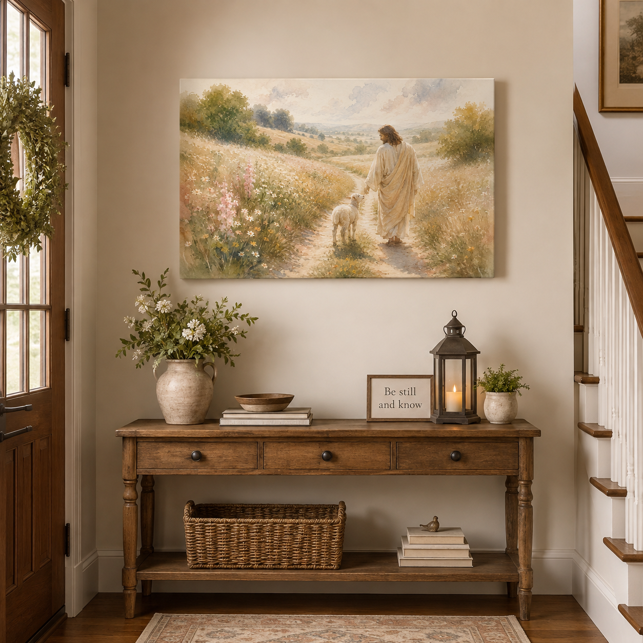 You Are Never Alone Christian Canvas Print, Jesus Walking Beside You Wall Decor