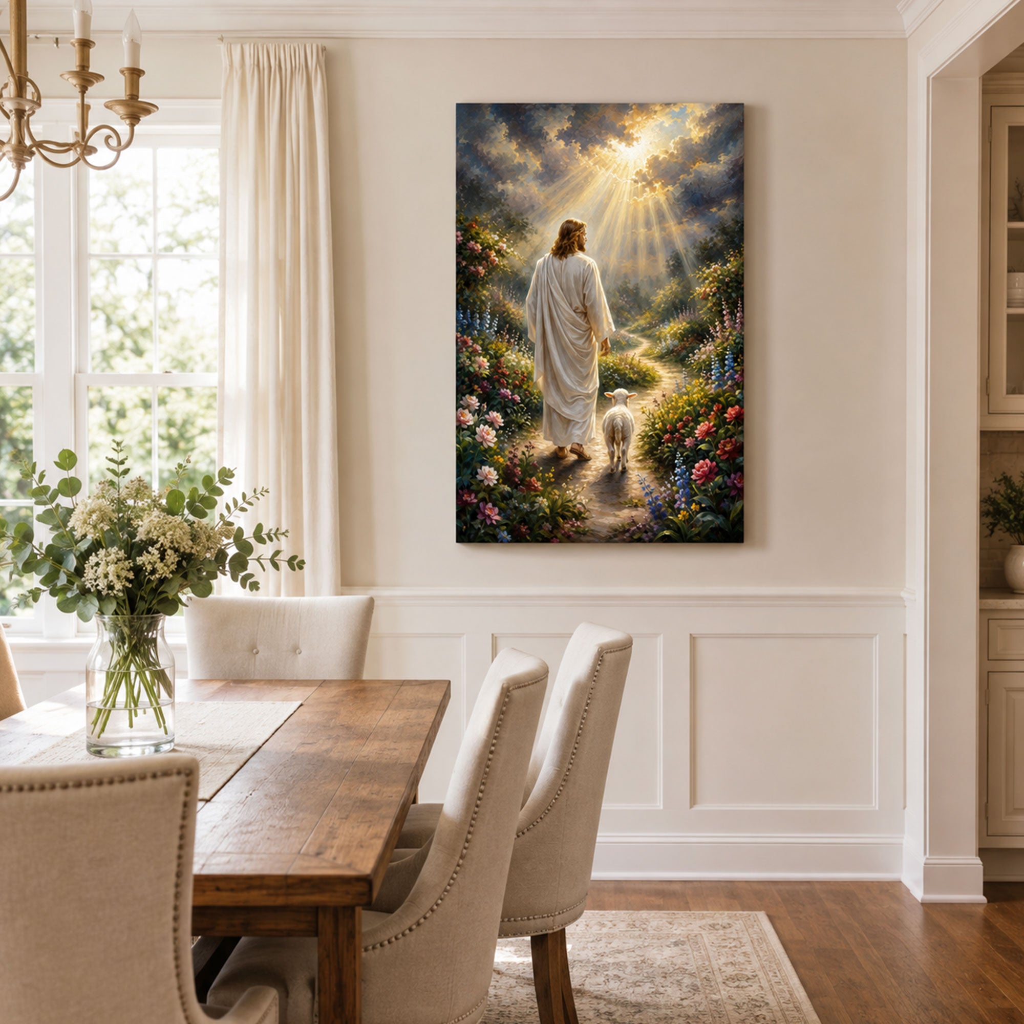 Jesus Leading a Lamb Toward Heaven Canvas Print, Christian Home Decor