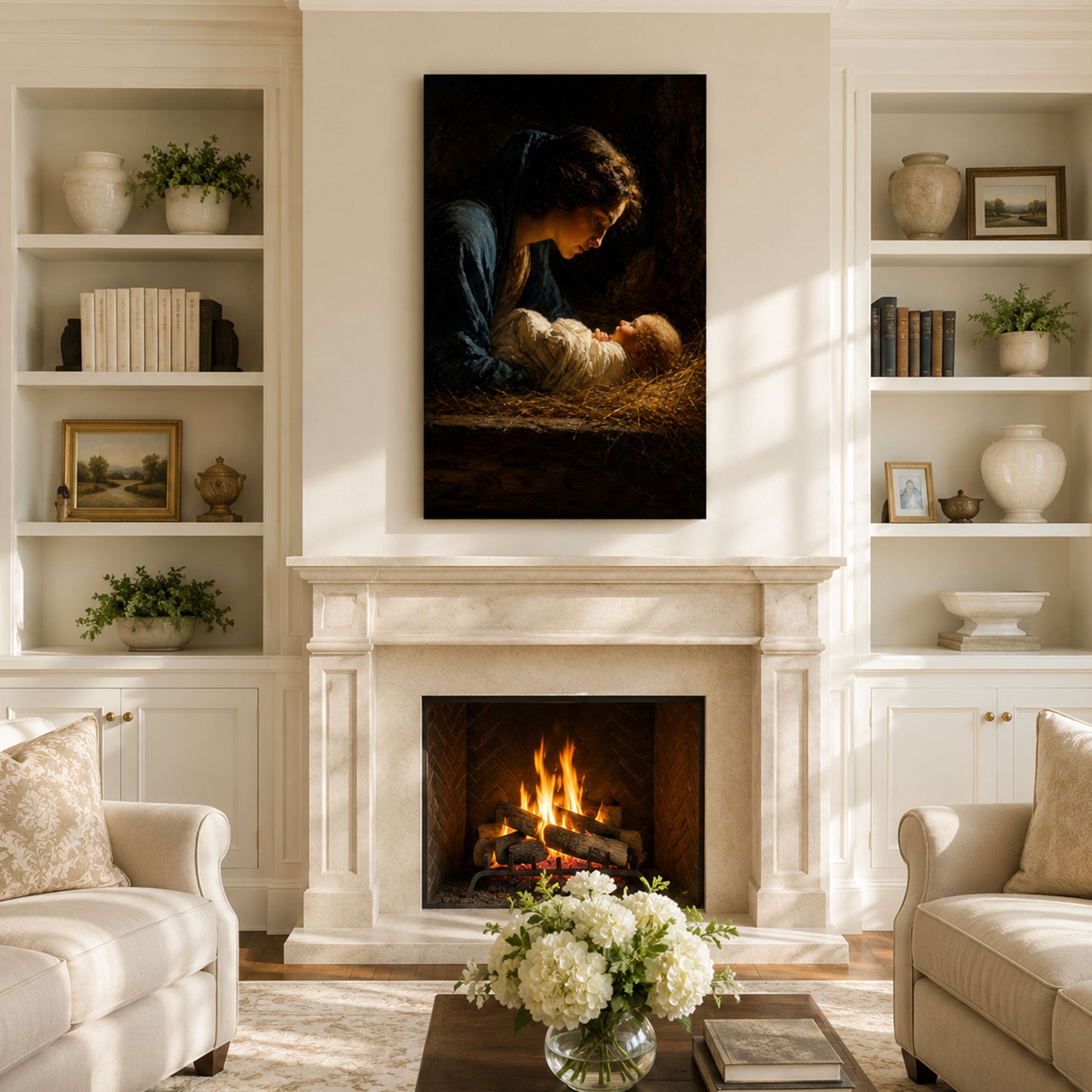 Virgin Mary and Baby Jesus Nativity Canvas Print, Christian Home Decor
