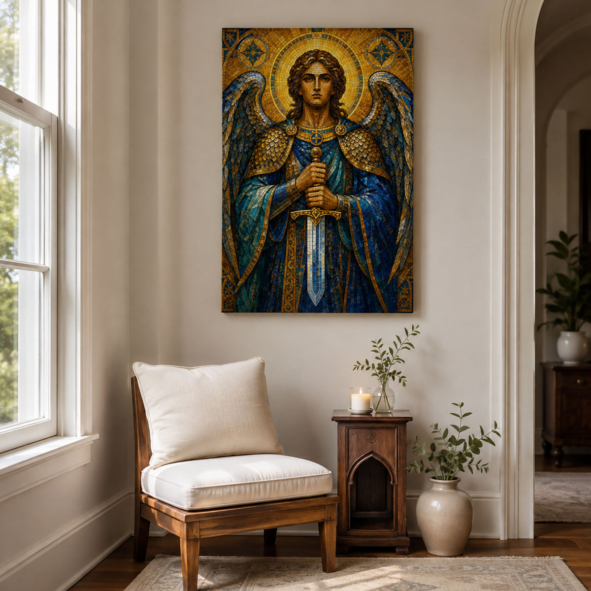 Saint Michael with Sword Canvas Print, Catholic Christian Home Decor, Religious Gift