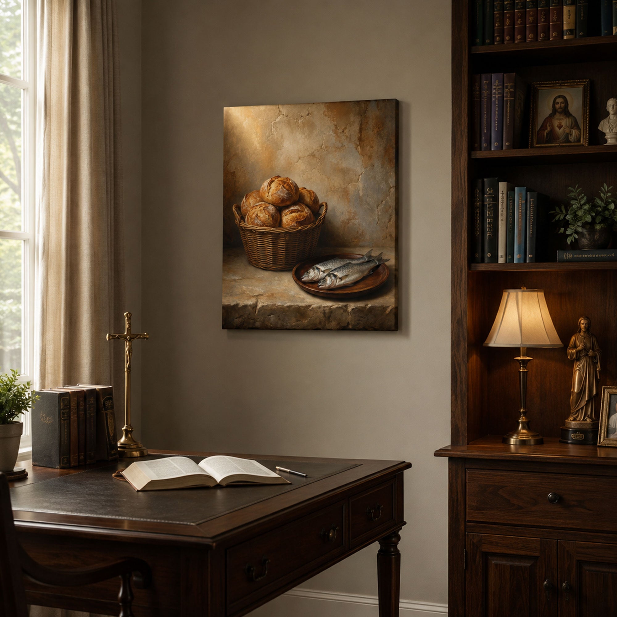 Five Loaves and Two Fish Canvas Print, Jesus Miracle Christian Home Decor