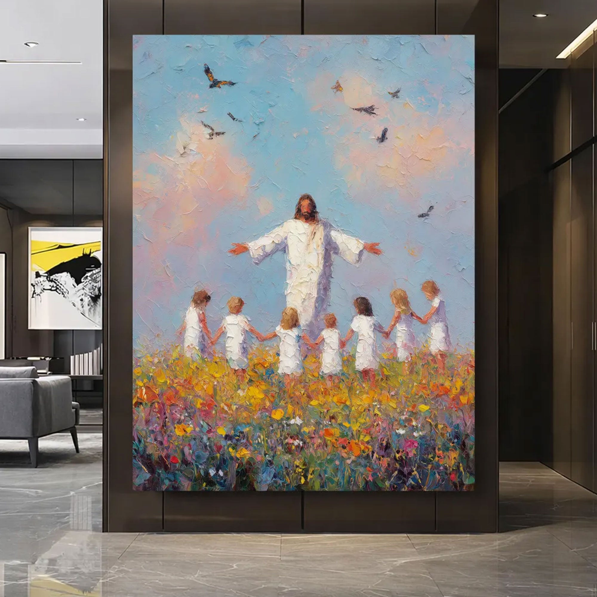 Jesus and Children Canvas Print, Colorful Faith Painting, Christian Religious Home Decor