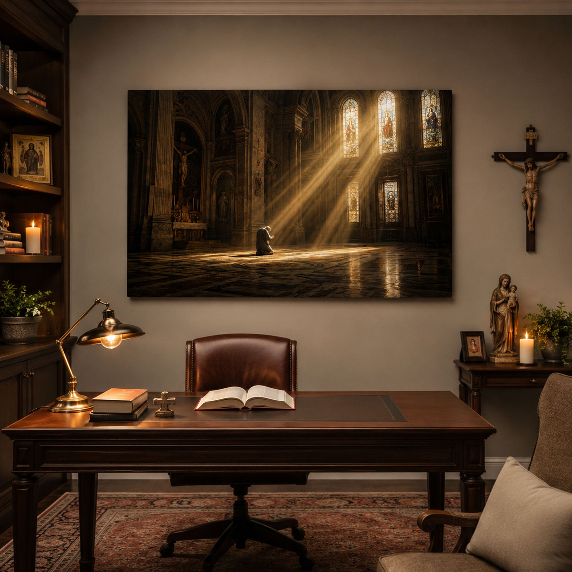 Kneeling in God’s Presence Canvas Print, Catholic Prayer Christian Home Decor