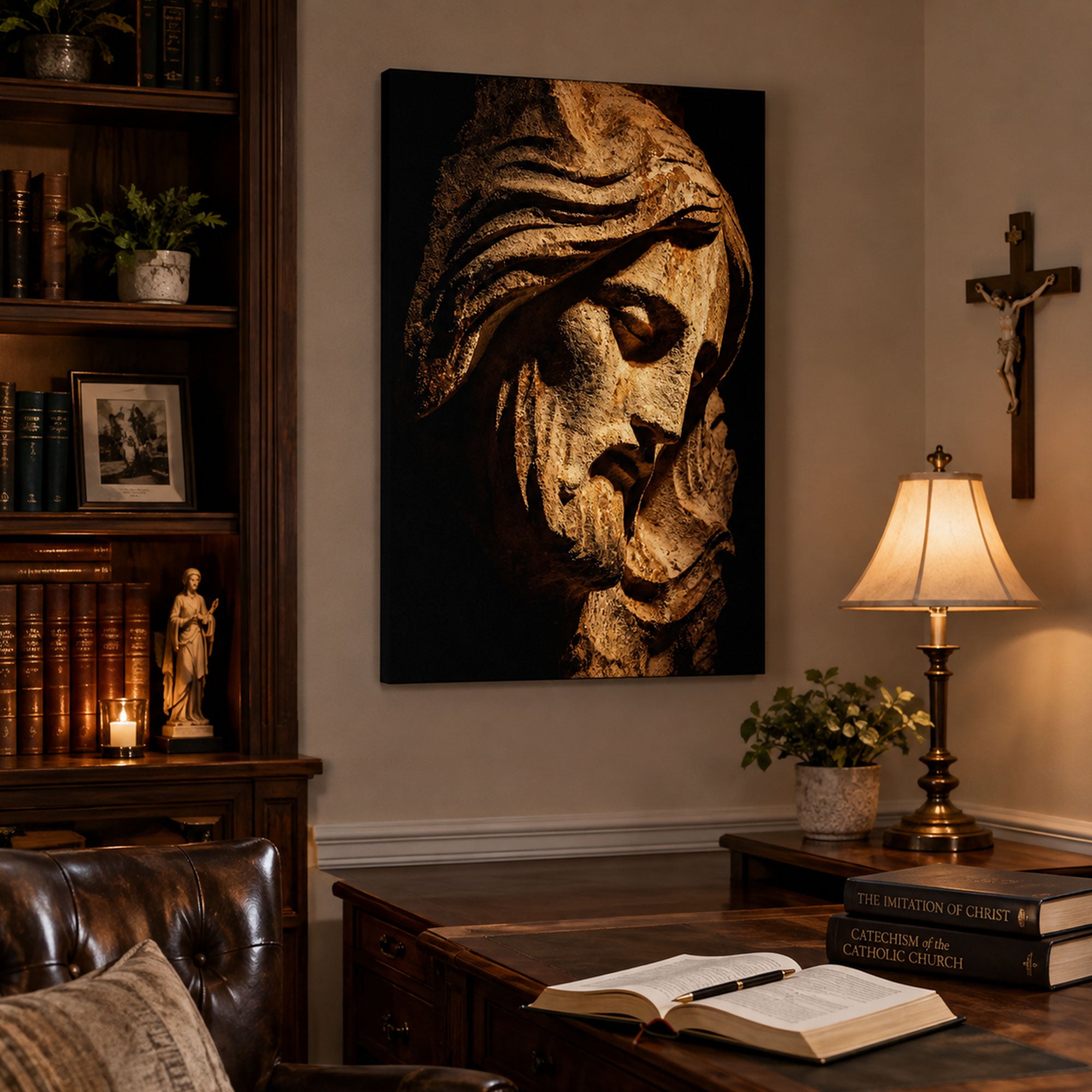 Sorrowful Jesus Crown of Thorns Canvas Print, Catholic Christian Home Decor