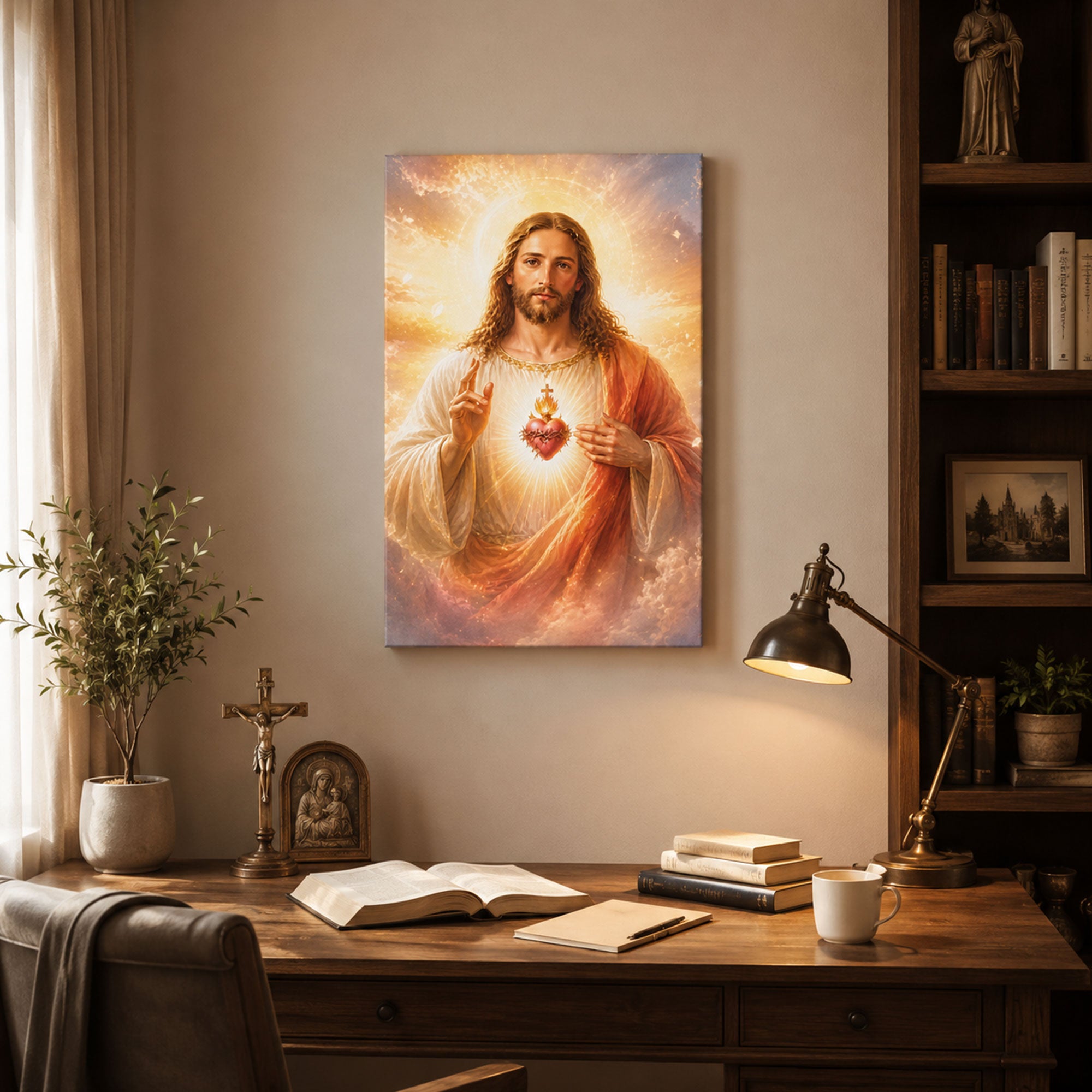 Jesus Revealing His Sacred Heart Canvas Print, Christian Wall Art