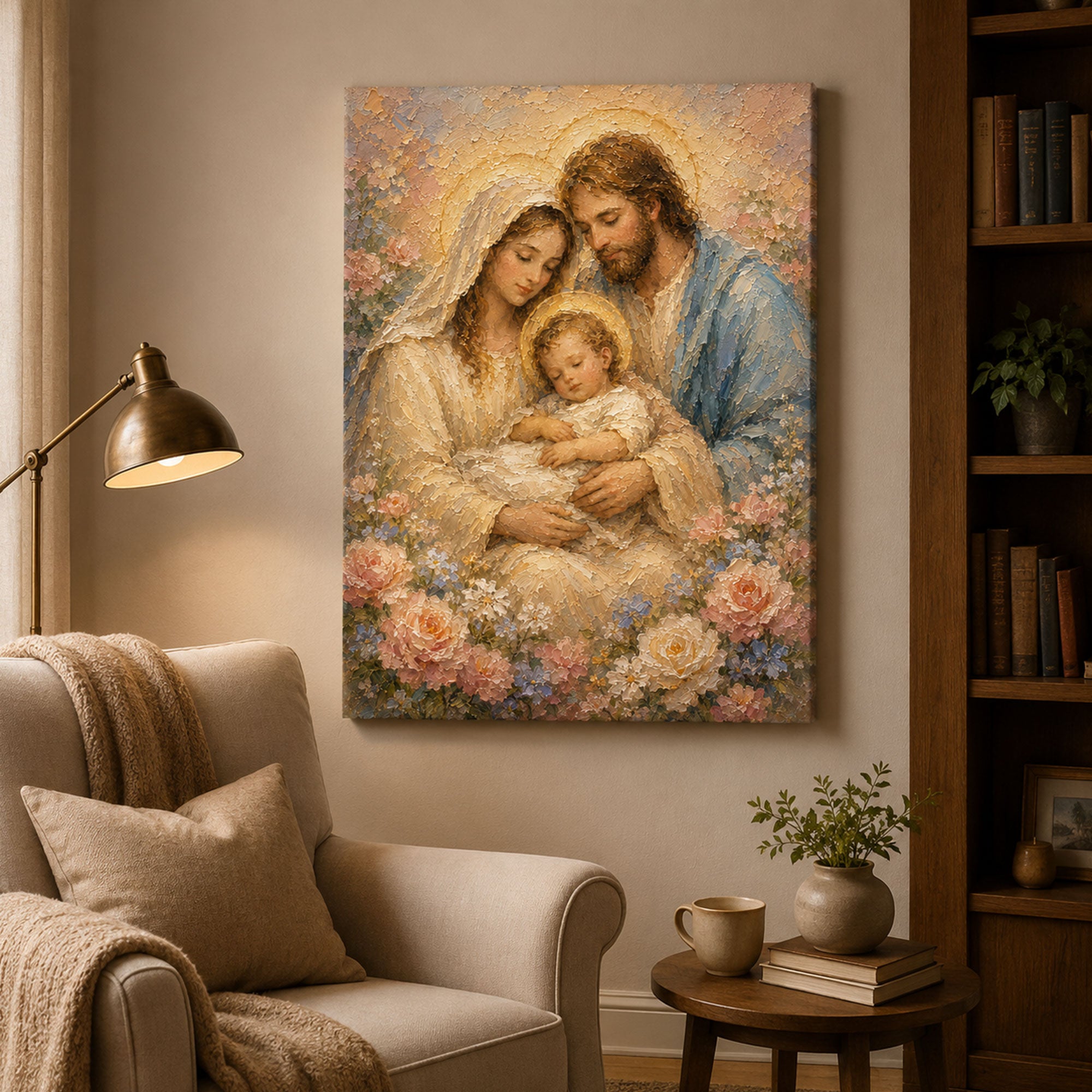 Holy Family Canvas Print, Jesus Mary and Joseph Wall Art, Catholic Family Painting, Christian Home Decor, Sacred Family Gift