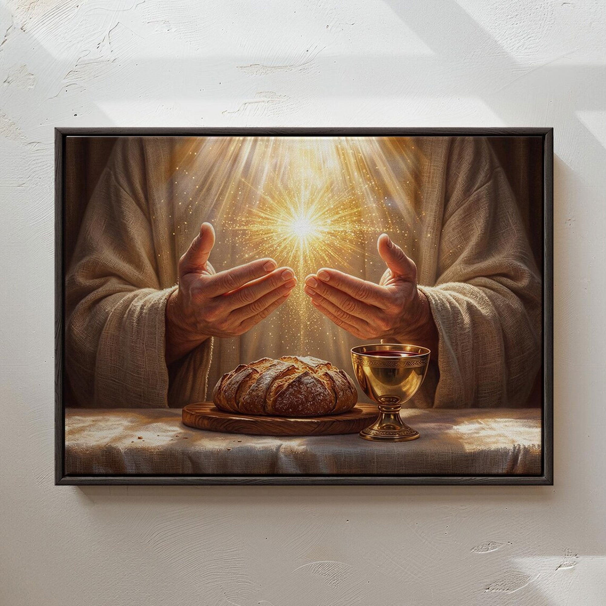 Golden Light Eucharist Canvas Art, Abstract Christian Wall Decor, Catholic Religious Painting, Spiritual Home Decor, Inspirational Faith Gift