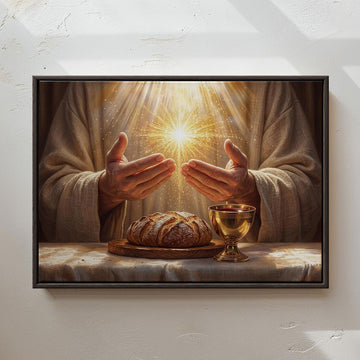Golden Light Eucharist Canvas Art, Abstract Christian Wall Decor, Catholic Religious Painting, Spiritual Home Decor, Inspirational Faith Gift
