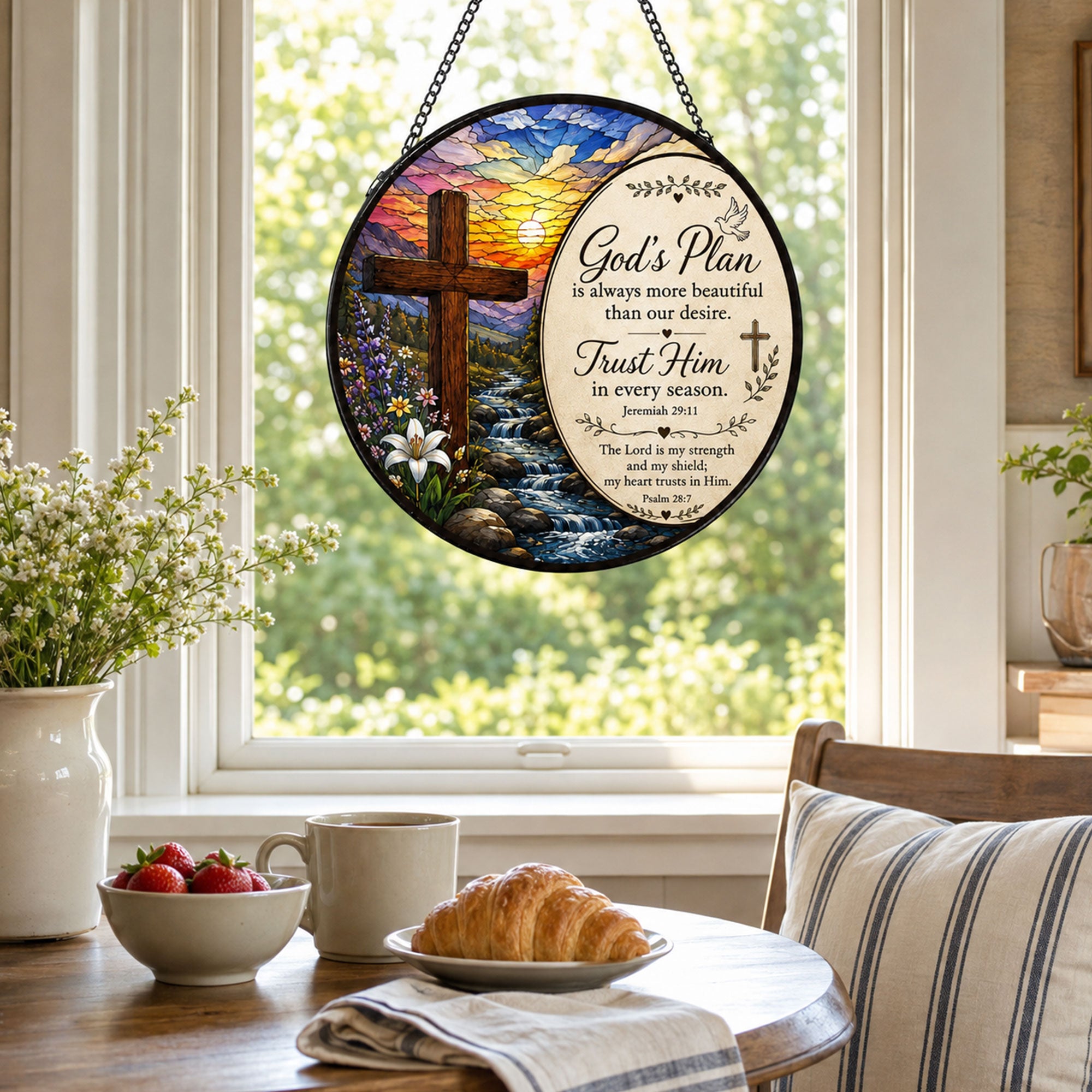 God’s Plan Trust Him Suncatcher, Jeremiah 29:11 Christian Cross Window Hanging, Faith Gift