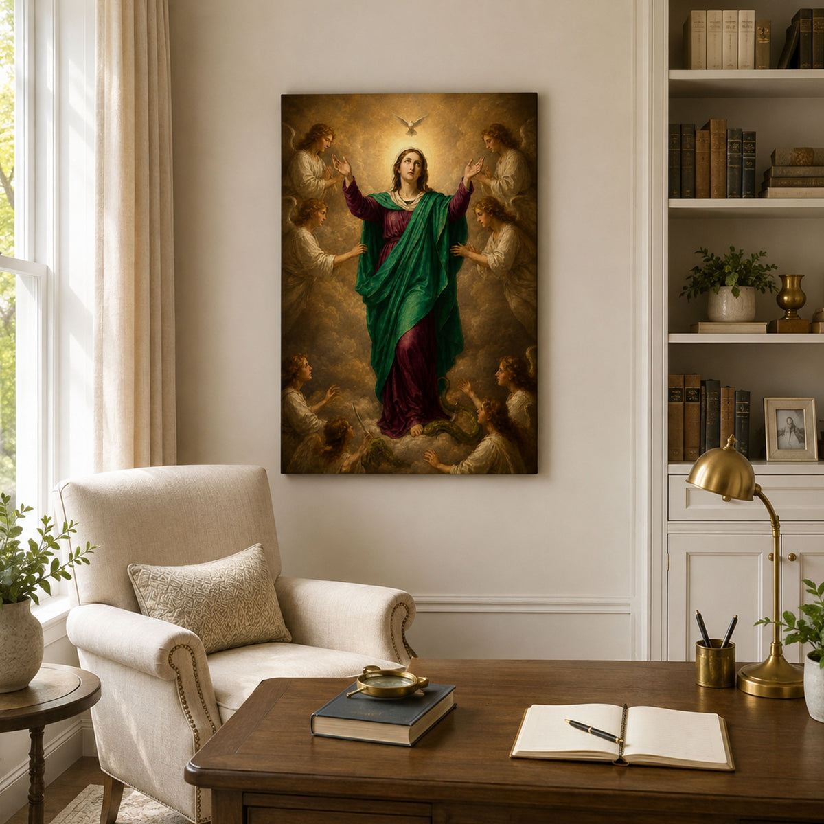 Immaculate Conception Virgin Mary Canvas Print, Holy Spirit and Angels Catholic Wall Decor, Marian Faith Gift