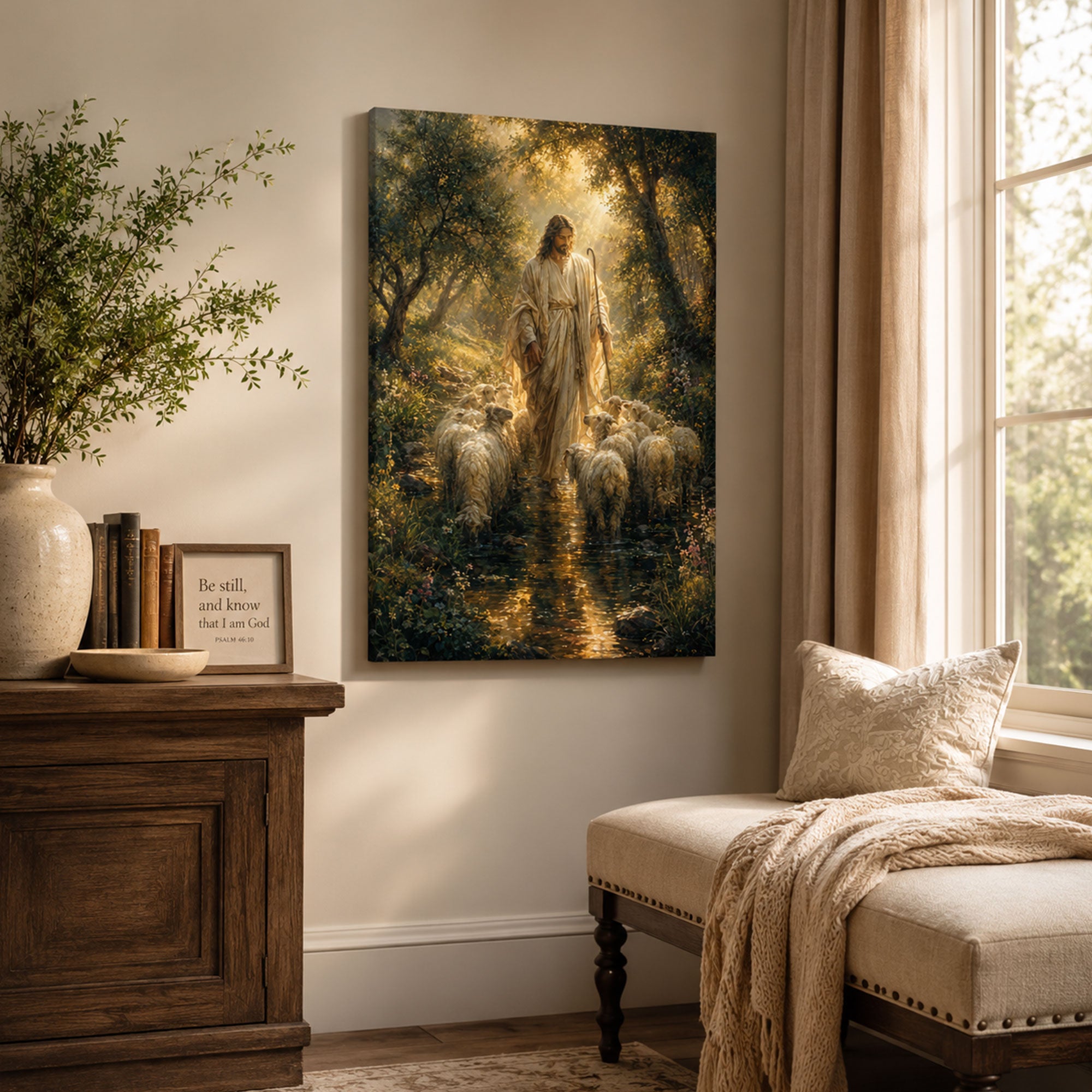 Psalm 23:2 He Leads Me Beside Still Waters Canvas Print, Christian Home Decor