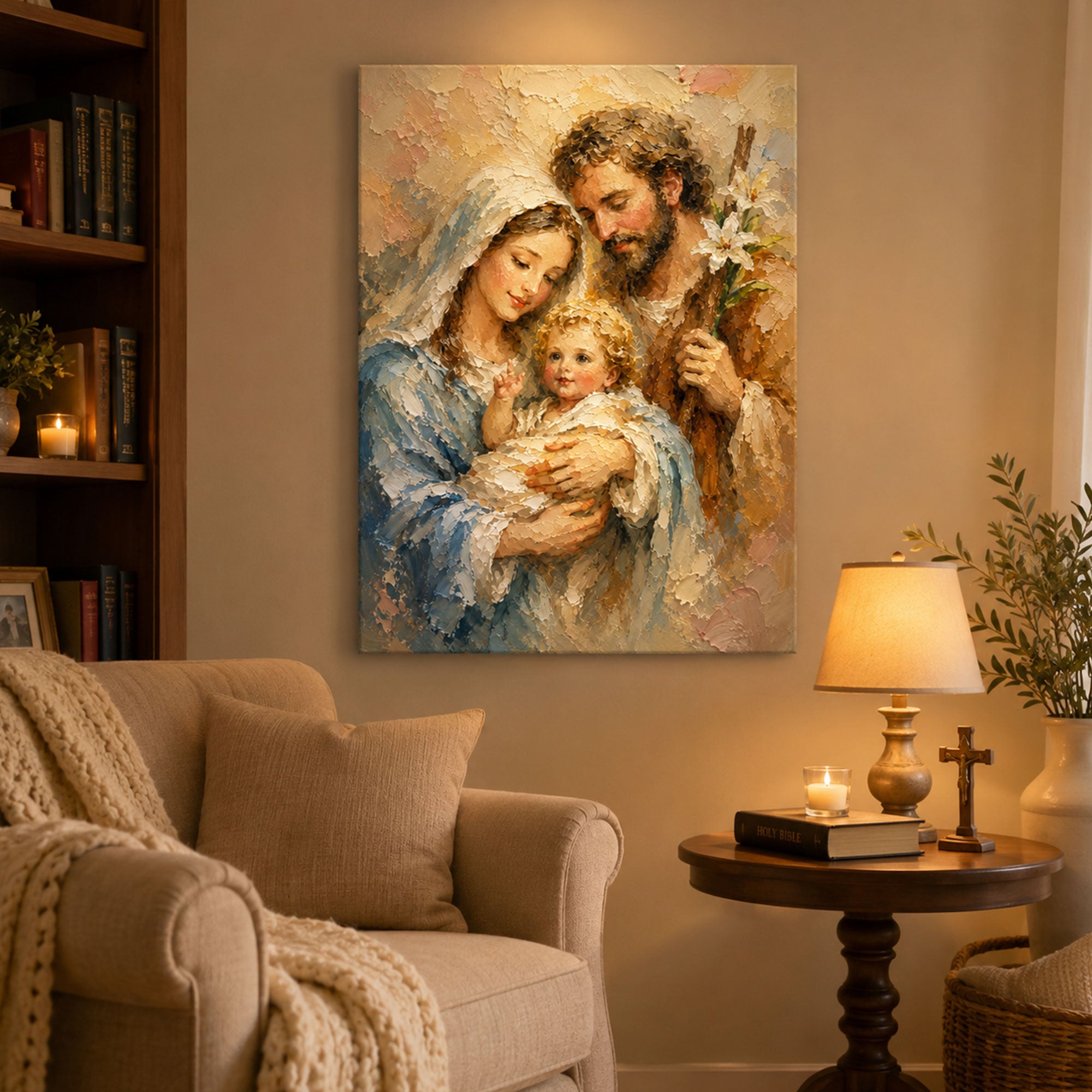 Holy Family Canvas Print, Jesus Mary and Joseph Wall Art, Catholic Family Painting, Sacred Christian Home Decor