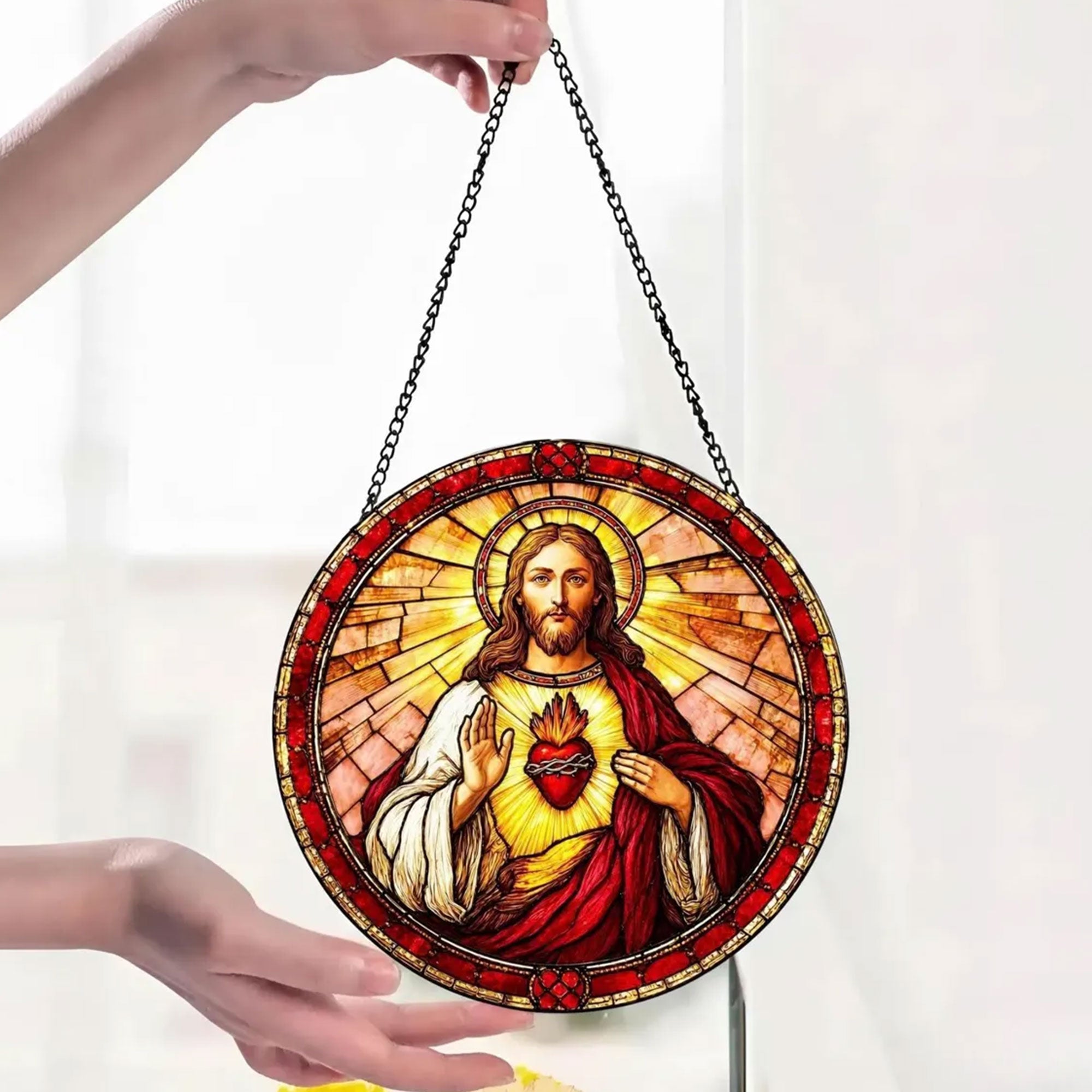 Sacred Heart of Jesus Suncatcher, Catholic Window Hanging, Christian Religious Gift