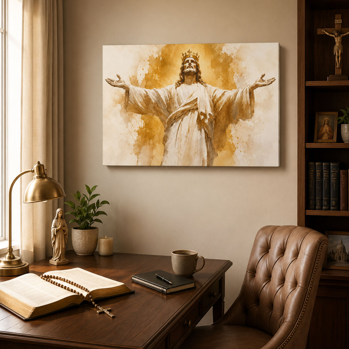 Christ the King with Open Arms Canvas Print, Catholic Christian Home Decor