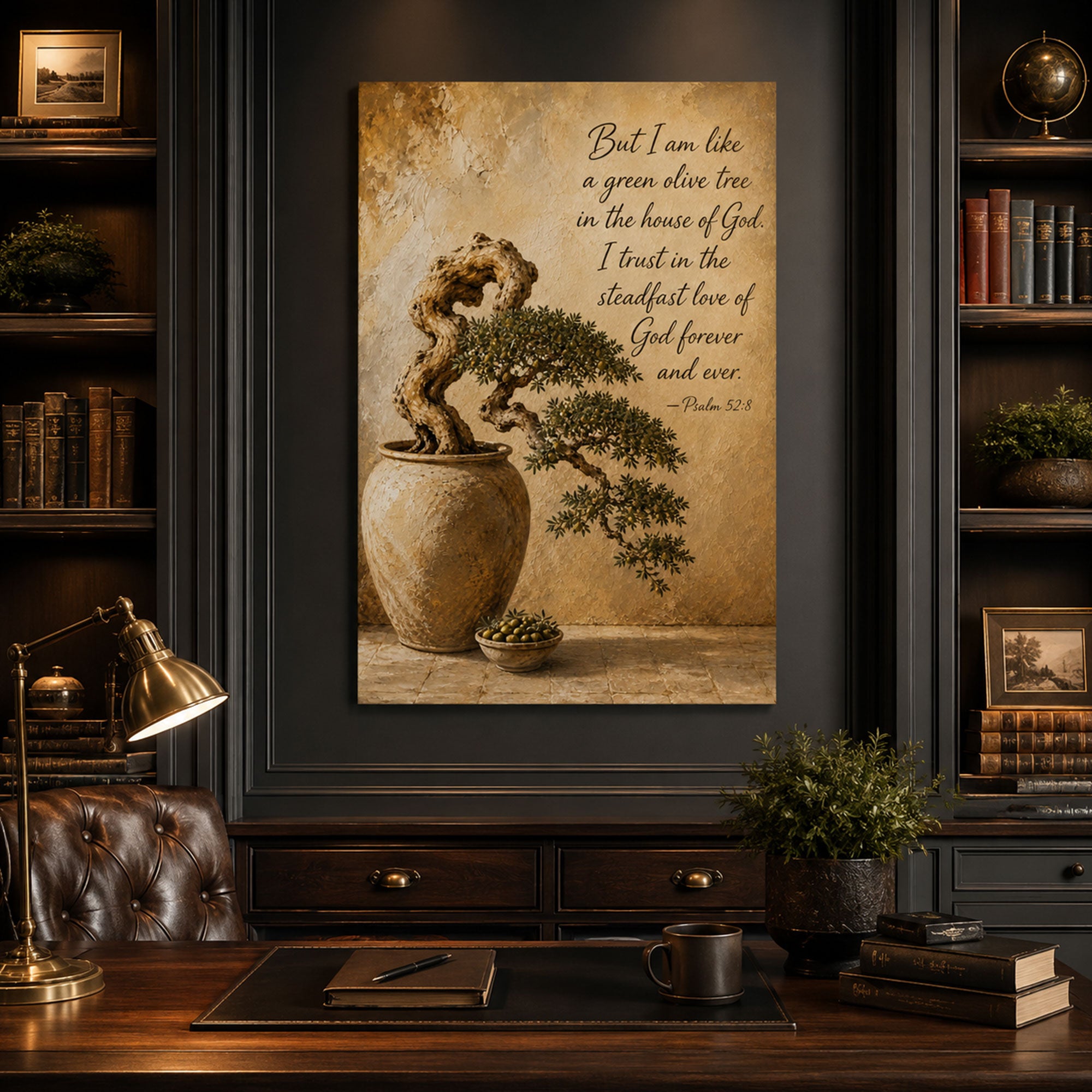 Psalm 52:8 Green Olive Tree Canvas Print, Christian Home Decor
