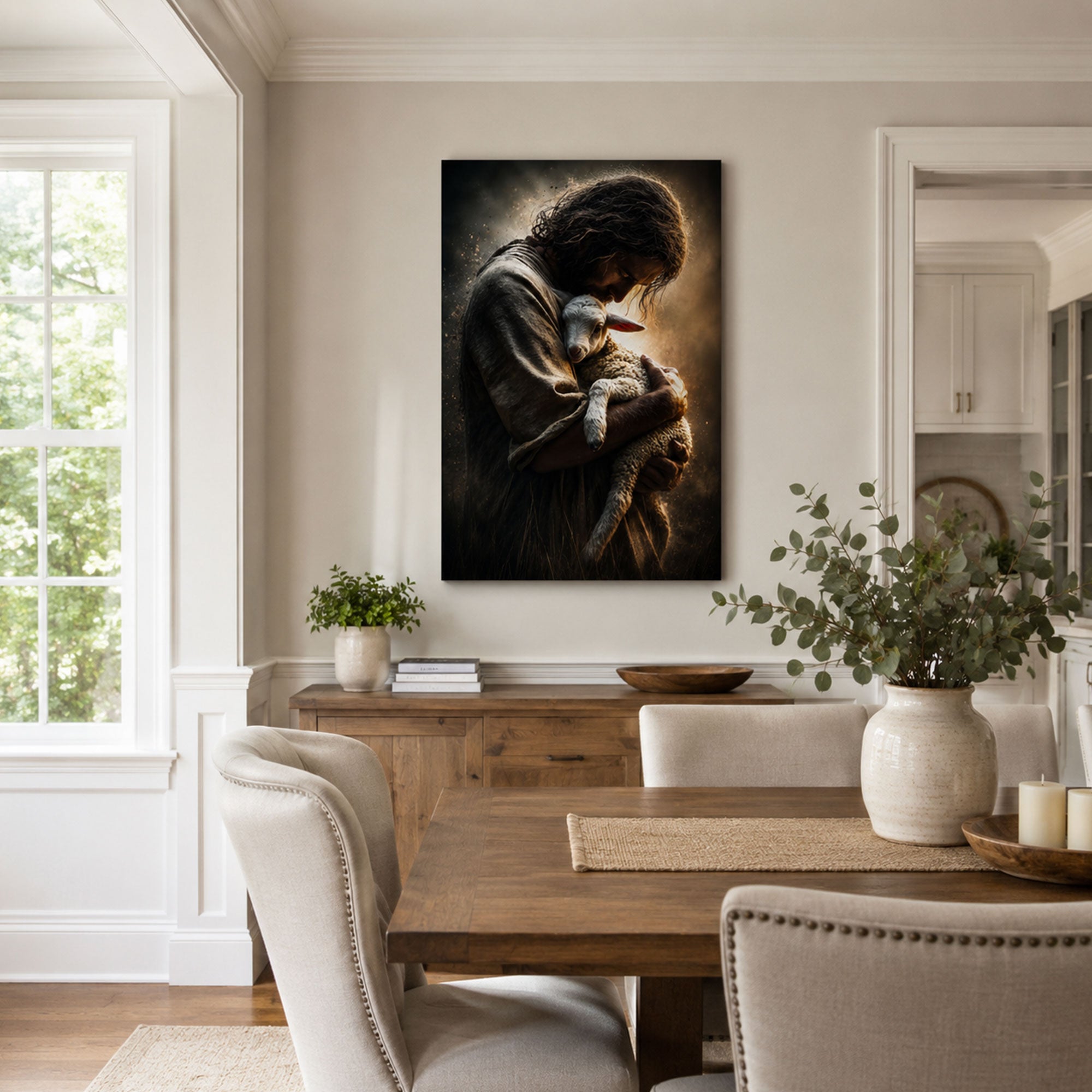 Held Close by the Good Shepherd Canvas Print, Christian Home Decor