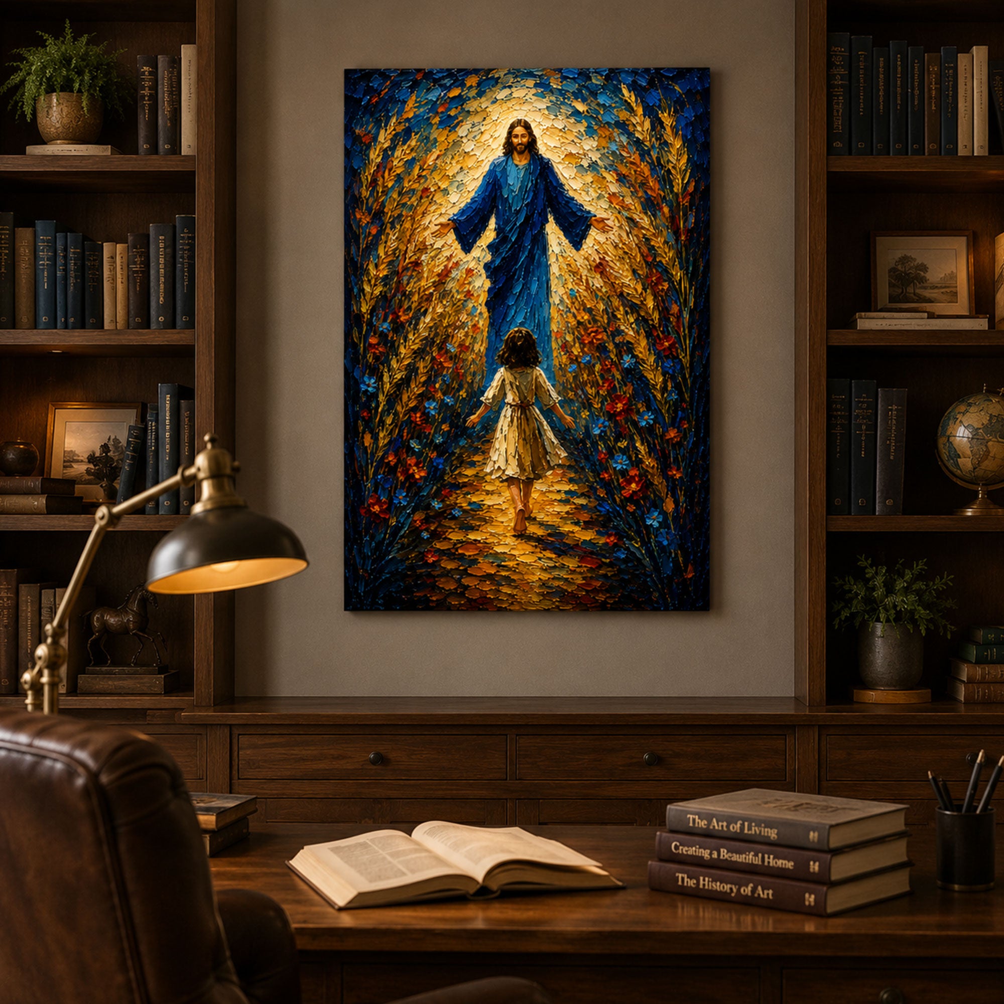 Jesus Welcomes a Little Girl Canvas Print, Christian Child Faith Wall Art, Walk With Jesus Painting, Inspirational Religious Home Decor