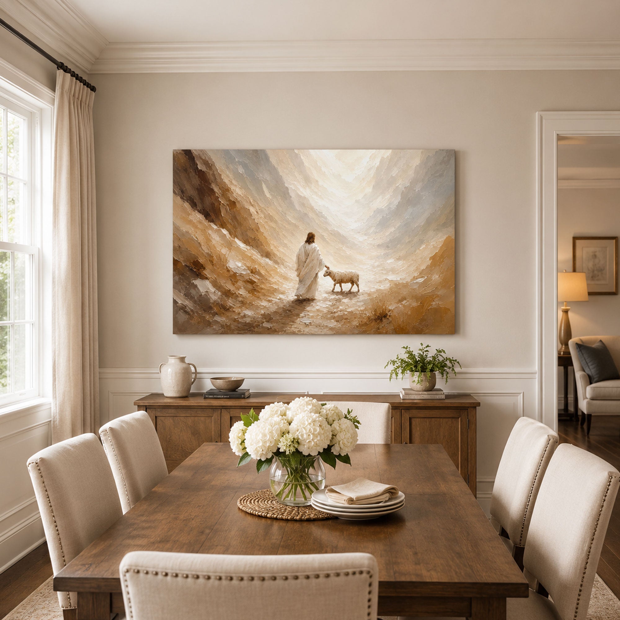 Good Shepherd Meeting the Lost Lamb Canvas Print, Christian Home Decor