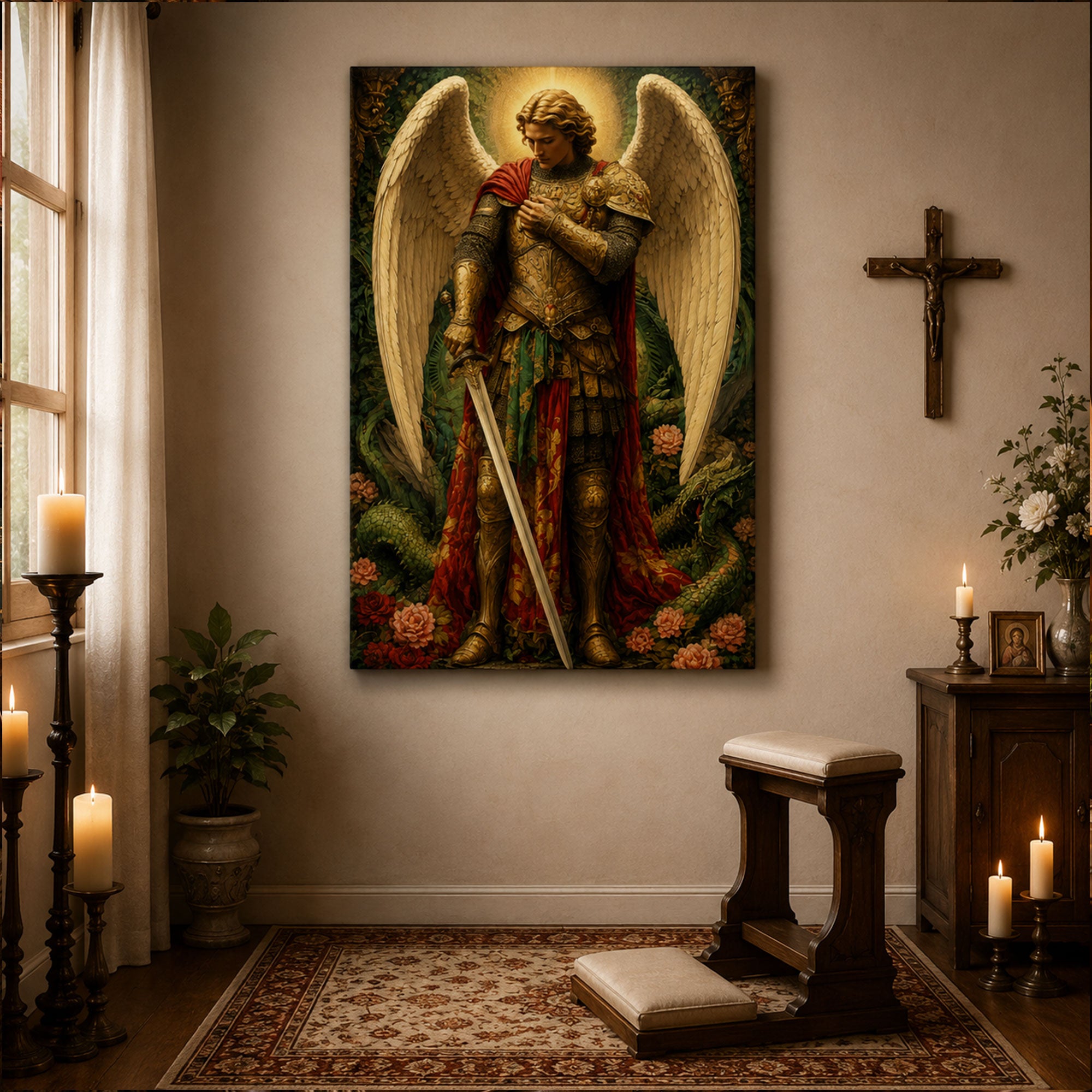 Saint Michael Archangel Canvas Print, Catholic Angel Wall Art, Faith Home Decor