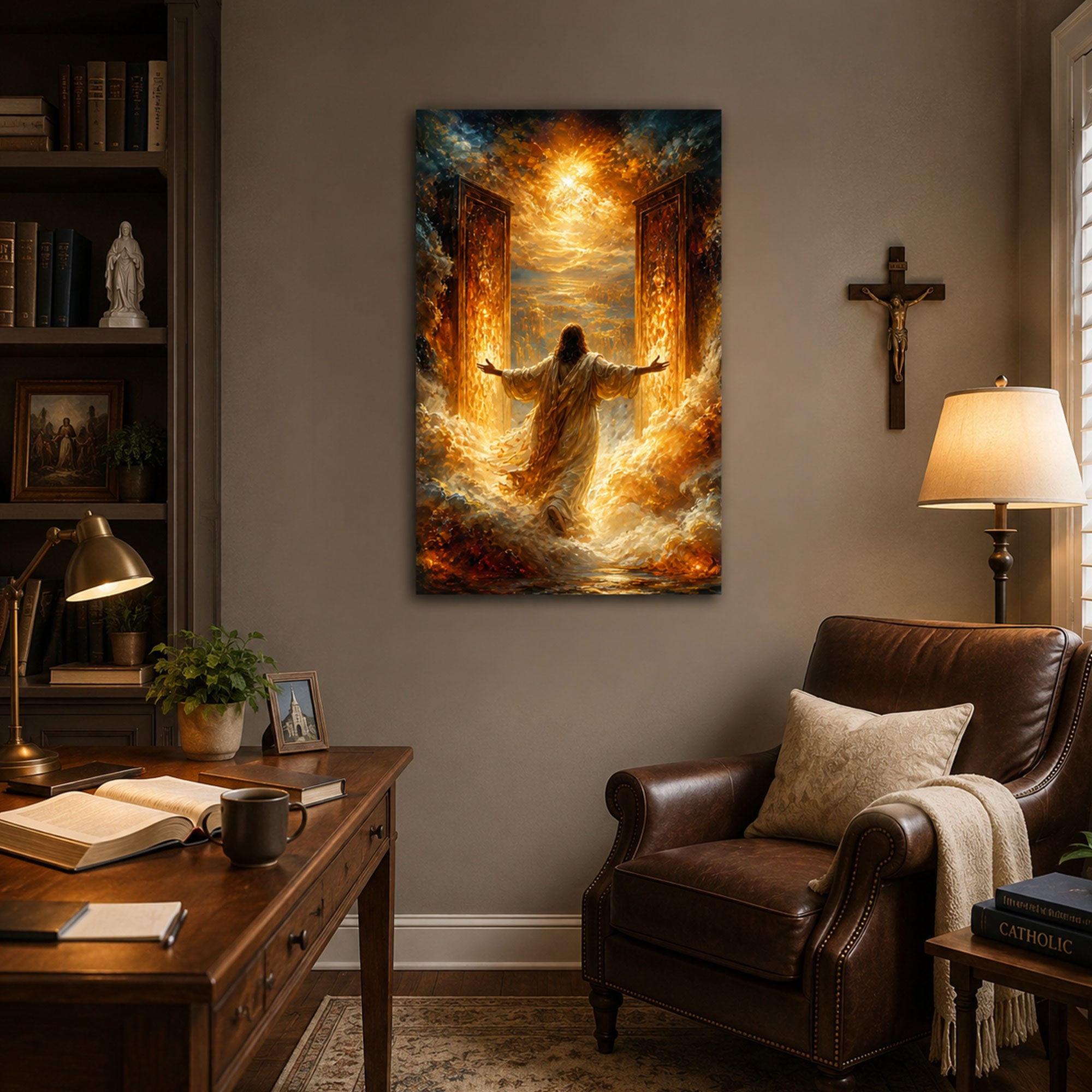 Jesus at the Open Door Canvas Print, Christian Wall Art Home Decor