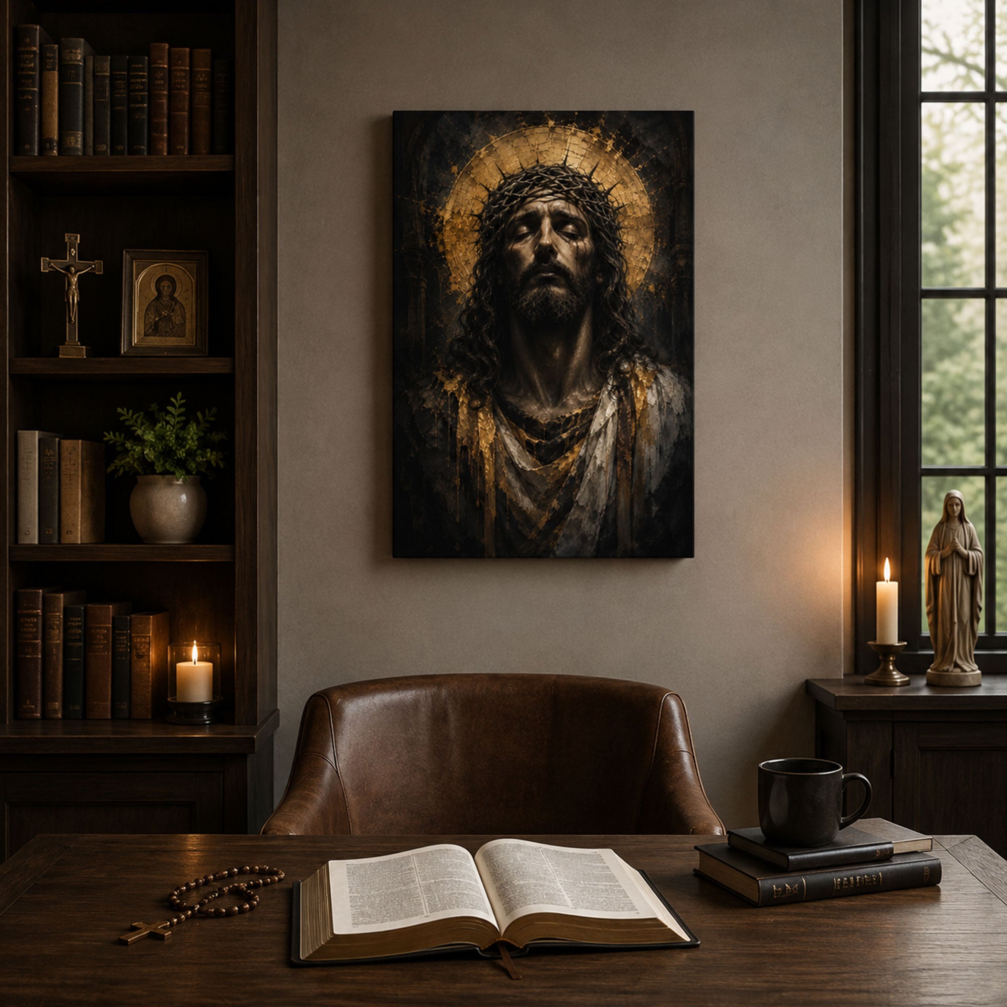 Sacred Jesus Portrait Canvas Print, Christian Faith Wall Decor