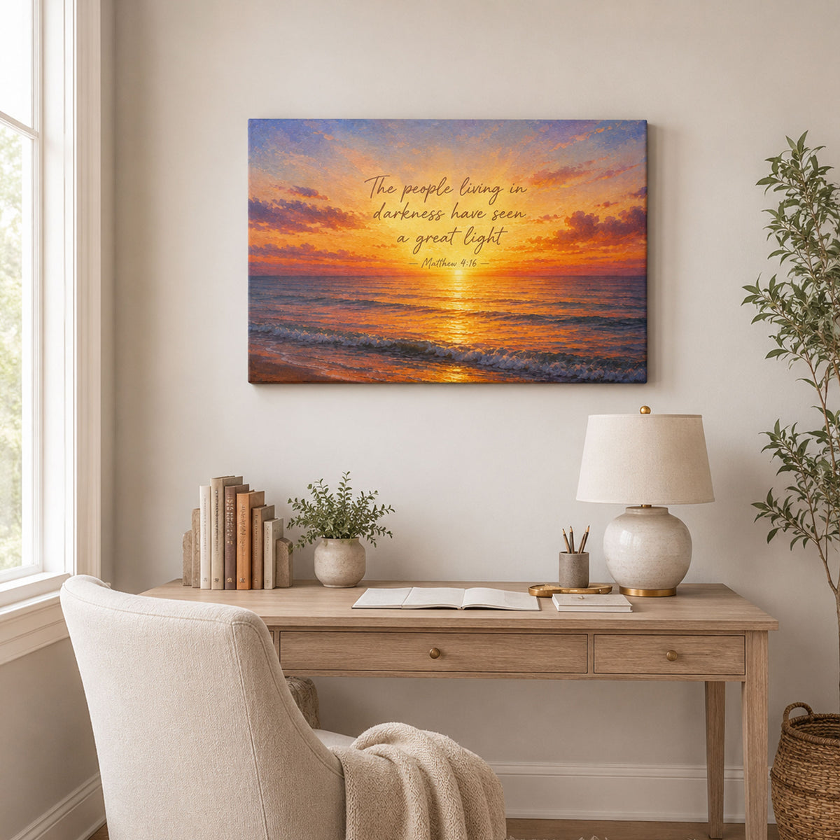 The People in Darkness Have Seen a Great Light Canvas Print, Matthew 4:16 Christian Wall Decor