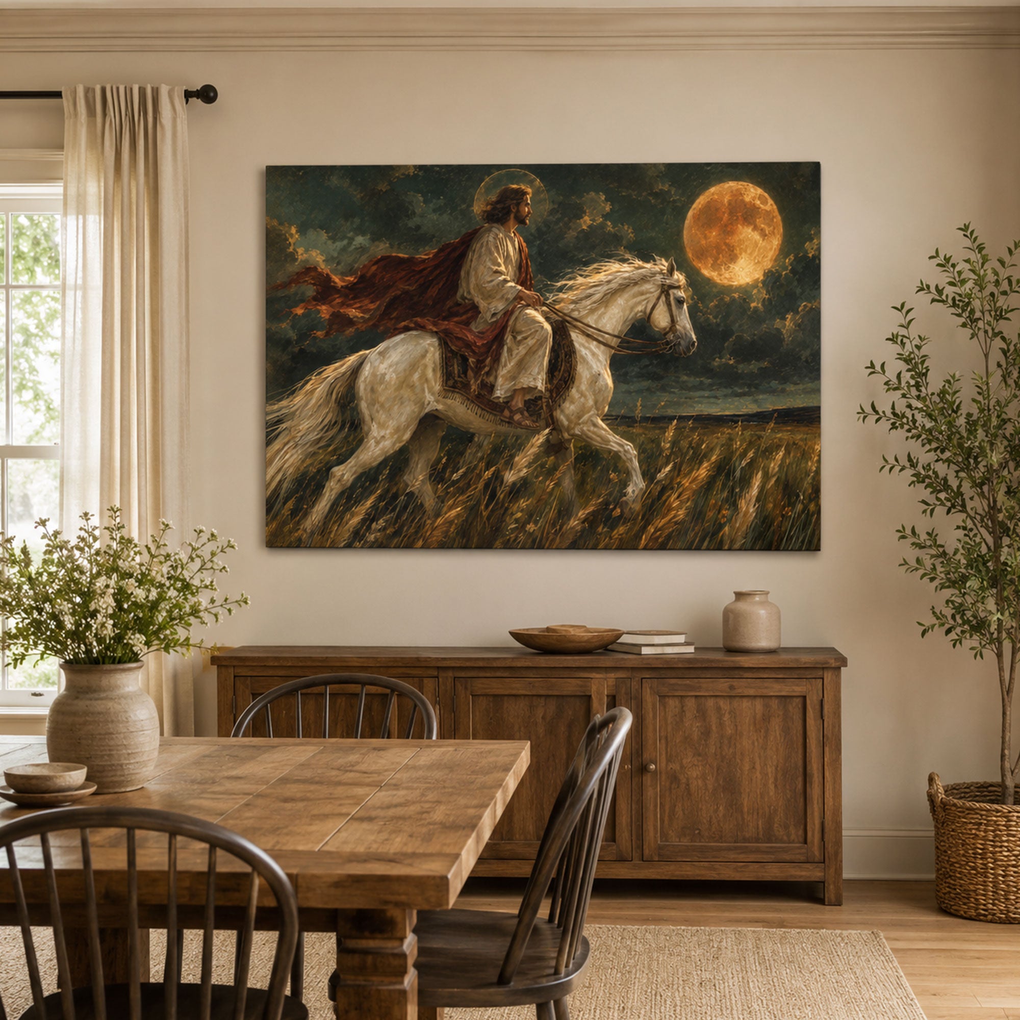 Jesus with White Horse byJesus Riding a White Horse Under the Moon Canvas Print, Christian Home Decor Waterfall Canvas Print, Christian Home Decor (Copy)