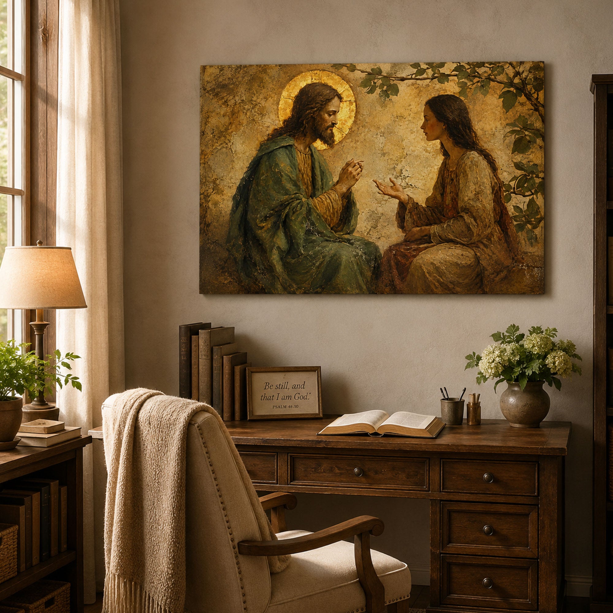 Jesus Speaking with the Samaritan Woman Canvas Print, Christian Home Decor