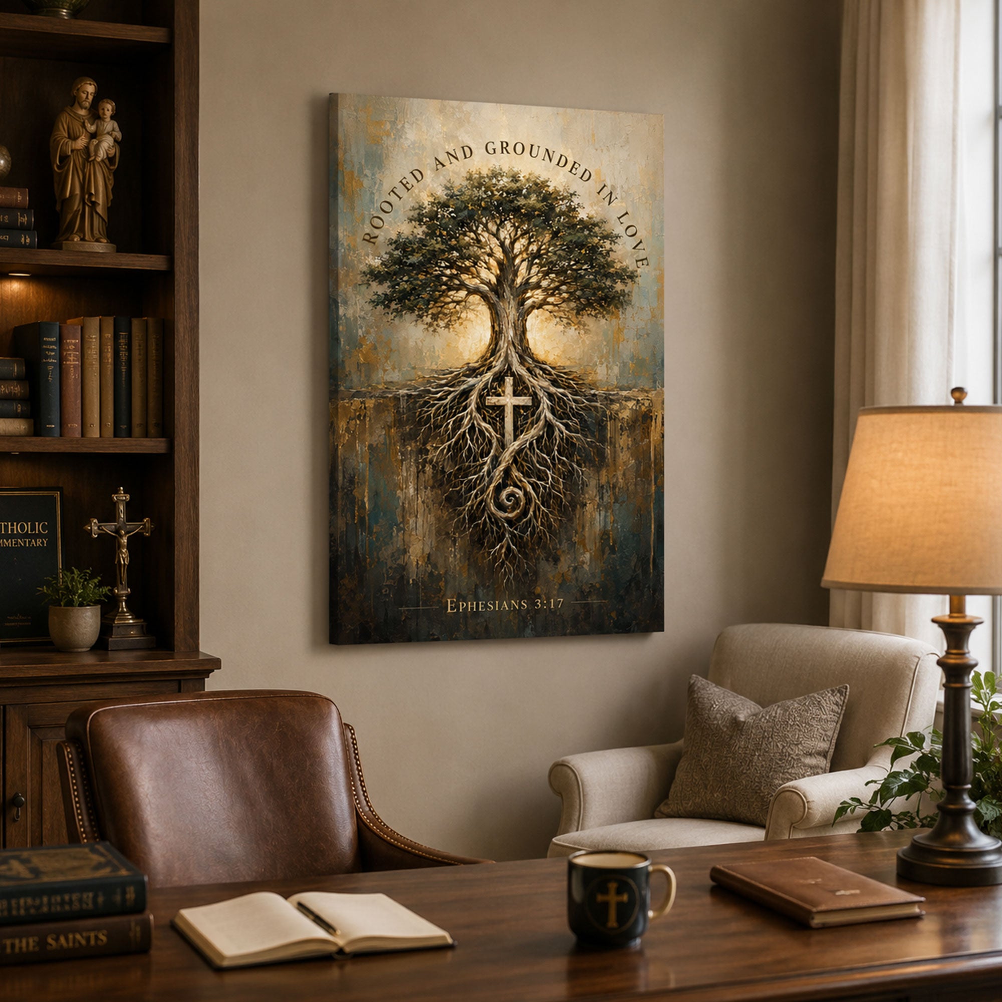 Ephesians 3:17 Rooted and Grounded in Love Canvas Print, Christian Home Decor