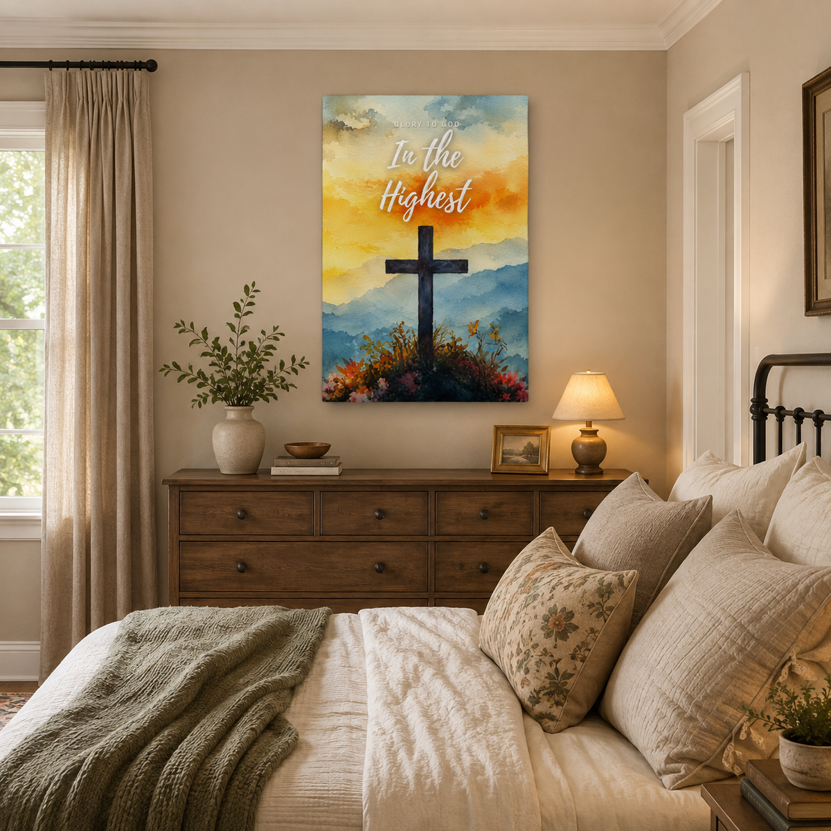 Glory To God In The Highest Canvas Print - Modern Christian Prayer Corner Decor