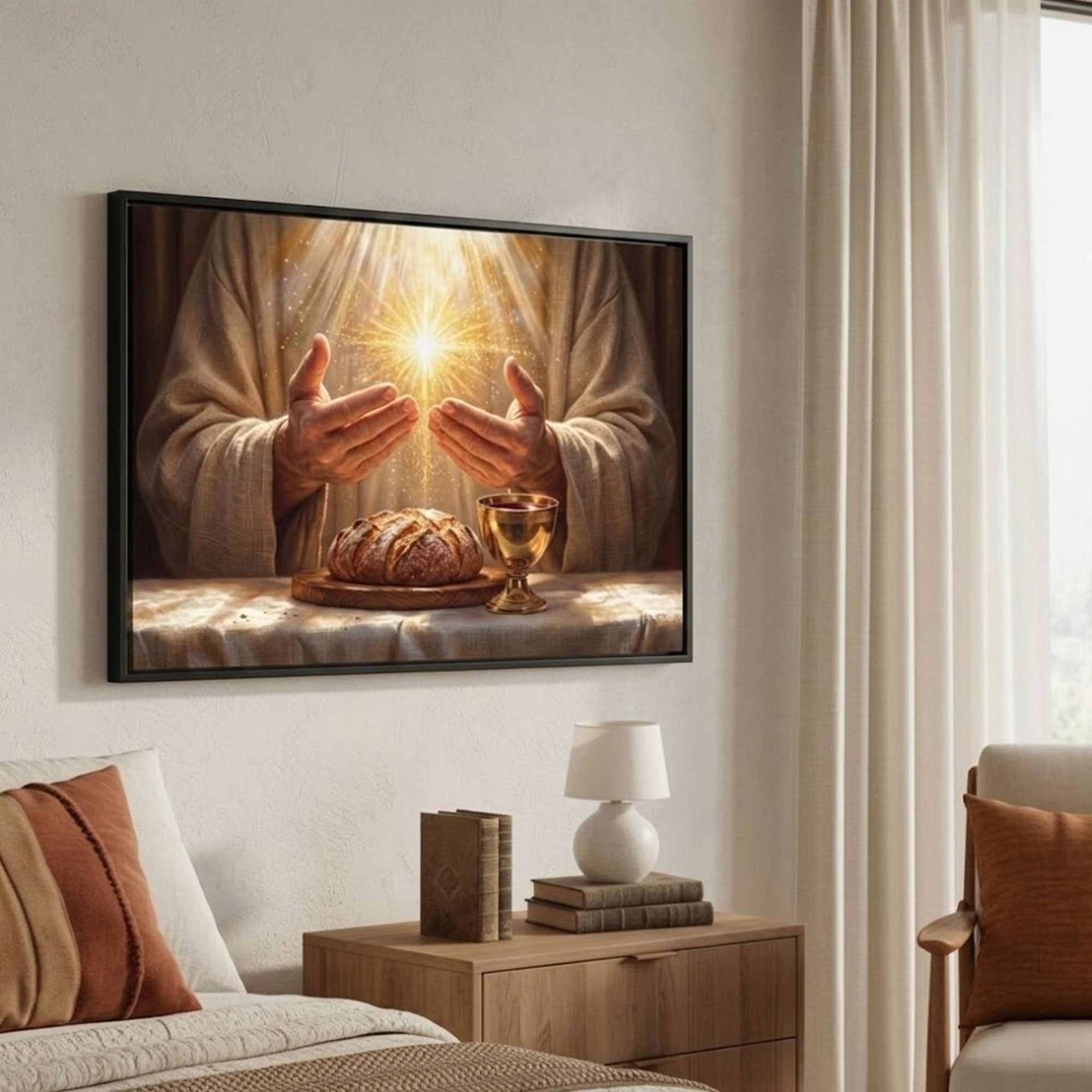 Golden Light Eucharist Canvas Art, Abstract Christian Wall Decor, Catholic Religious Painting, Spiritual Home Decor, Inspirational Faith Gift
