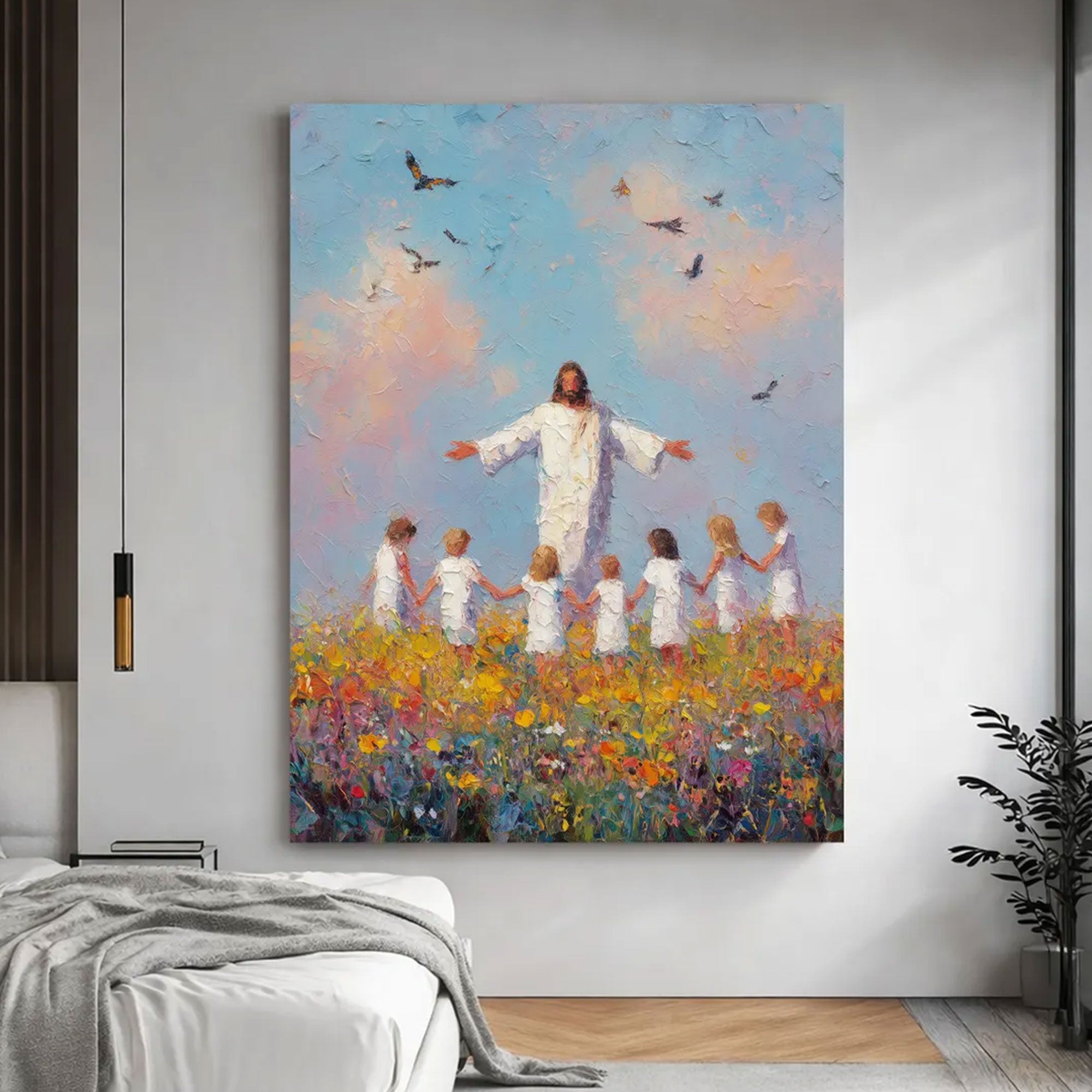 Jesus and Children Canvas Print, Colorful Faith Painting, Christian Religious Home Decor