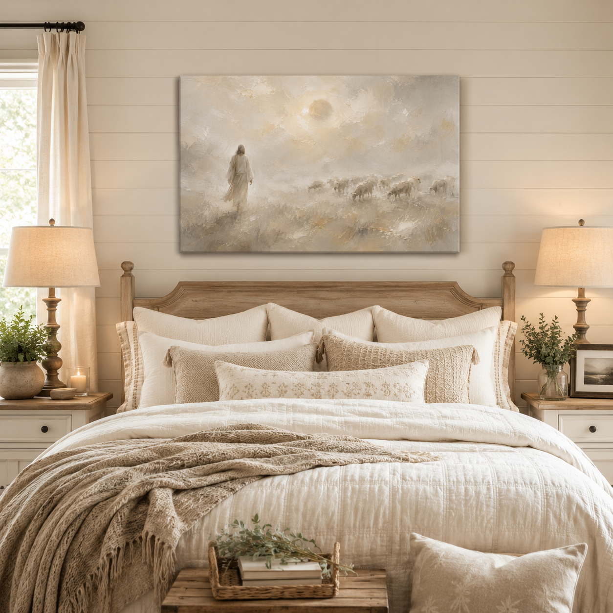 Jesus Left the 99 Canvas Print, Jesus the Good Shepherd Christian Wall Art