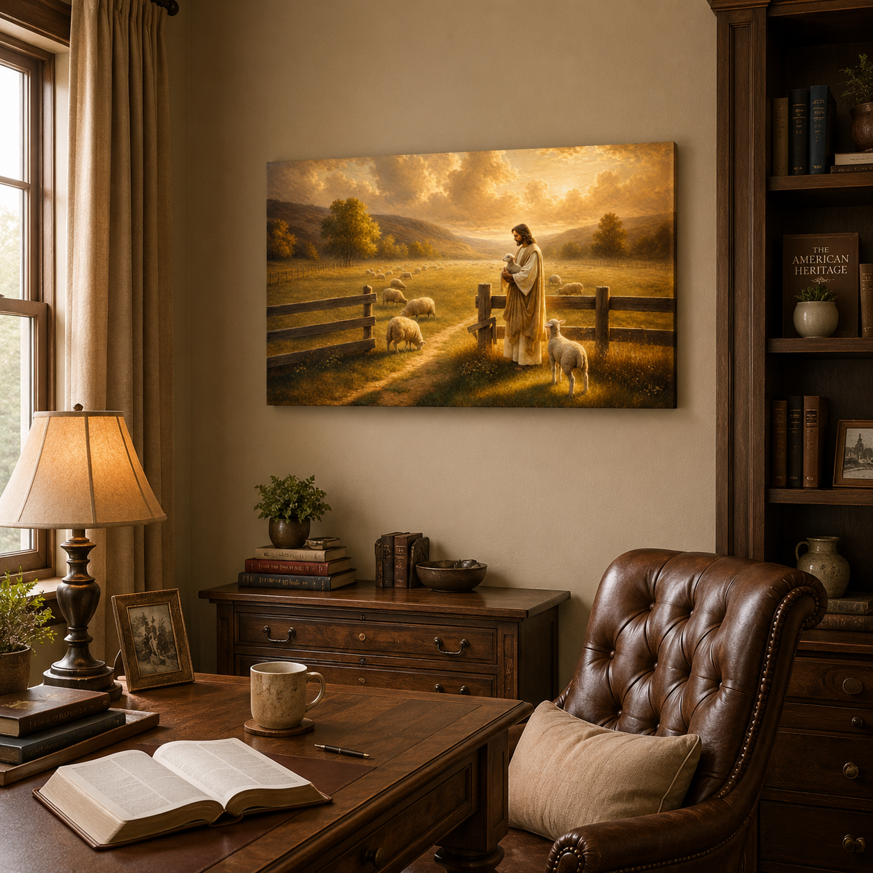 Jesus the Good Shepherd at the Sheepfold Canvas Print, Christian Home Decor