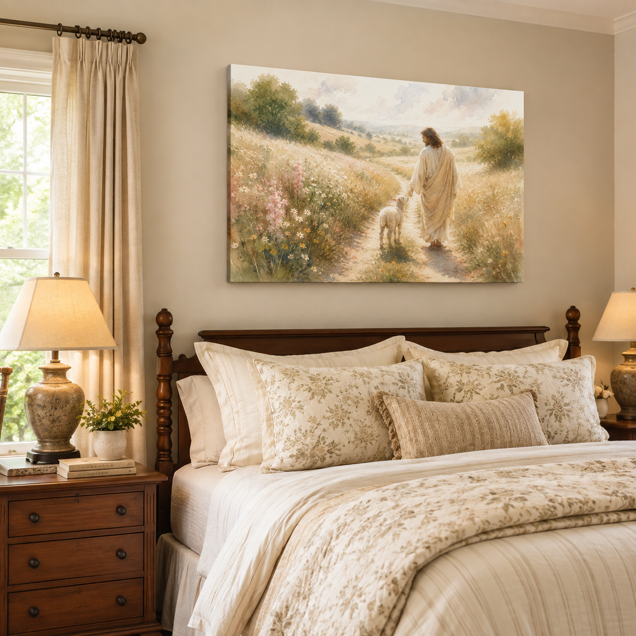 You Are Never Alone Christian Canvas Print, Jesus Walking Beside You Wall Decor