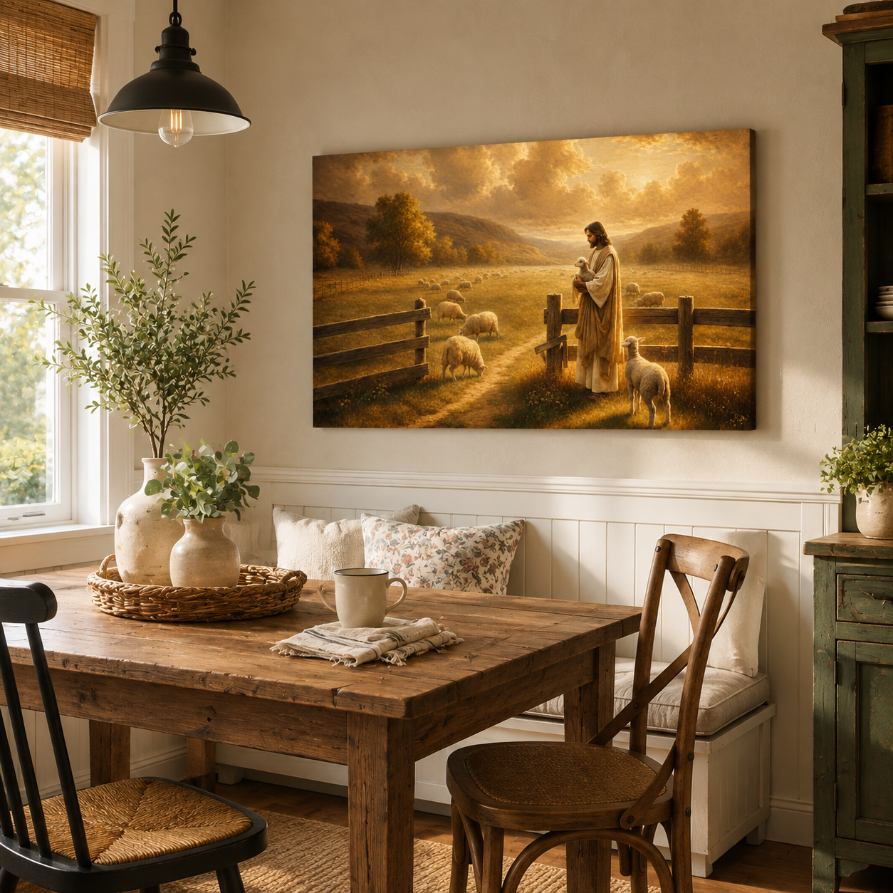 Jesus the Good Shepherd at the Sheepfold Canvas Print, Christian Home Decor