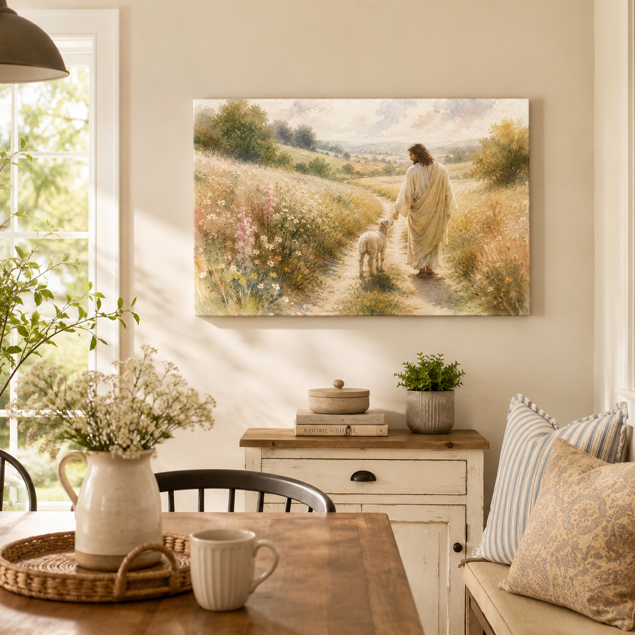You Are Never Alone Christian Canvas Print, Jesus Walking Beside You Wall Decor