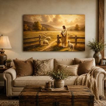Jesus the Good Shepherd at the Sheepfold Canvas Print, Christian Home Decor