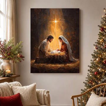Holy Family Nativity Canvas Wall Art, Birth of Jesus Christmas Decor